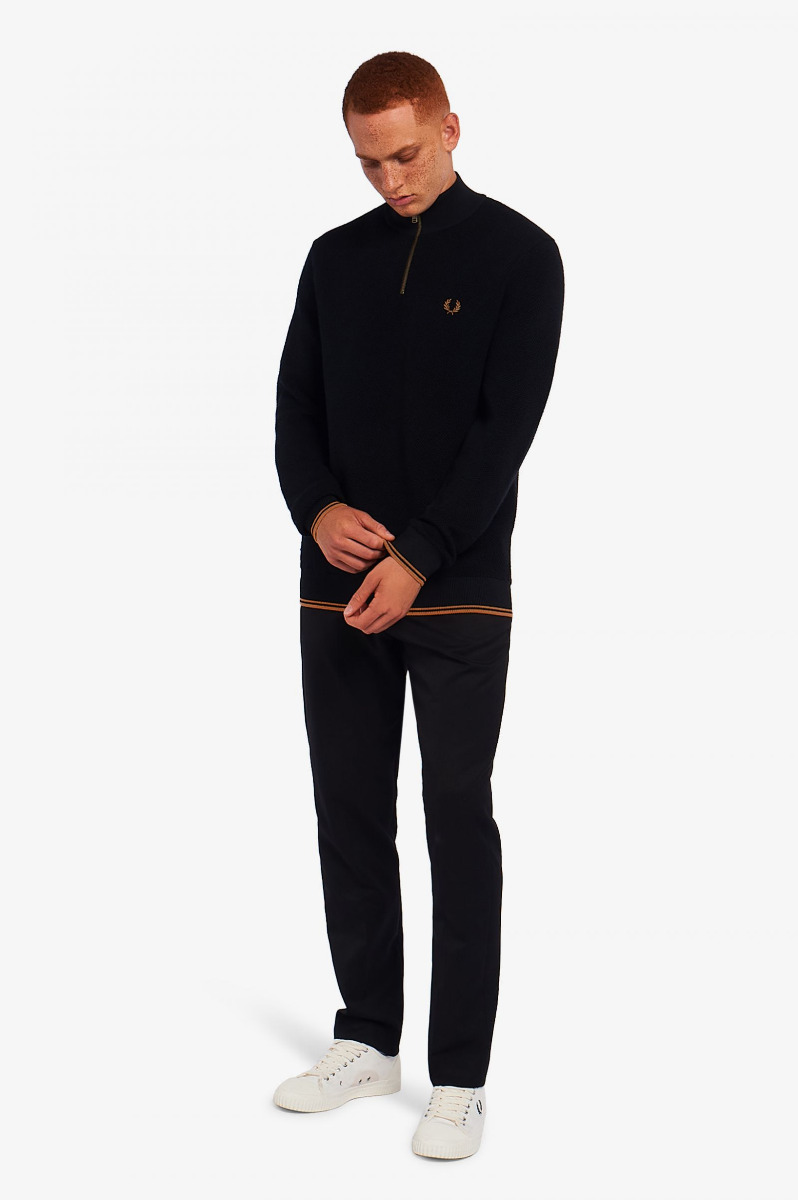 Fred Perry Textured Merino Half zip Jumper Black-S
