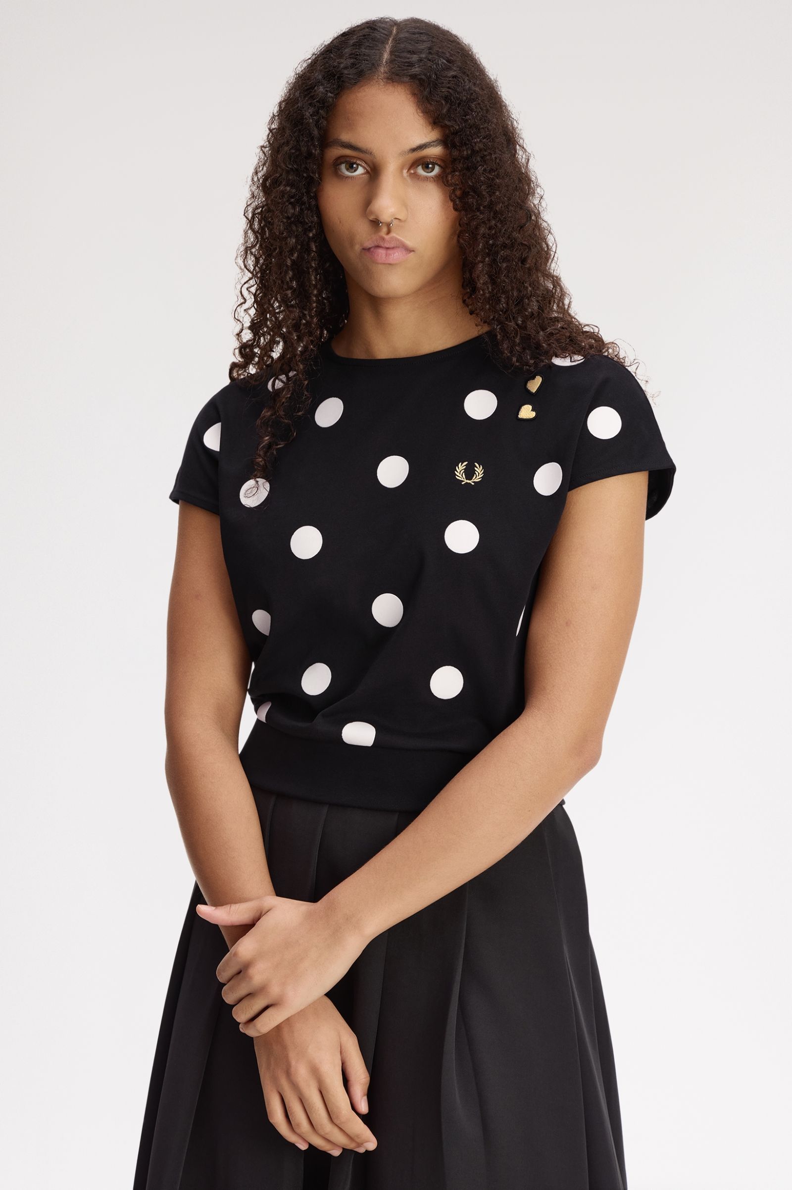 Fred Perry Amy Winehouse Flocked Polka Dot Top (Black)