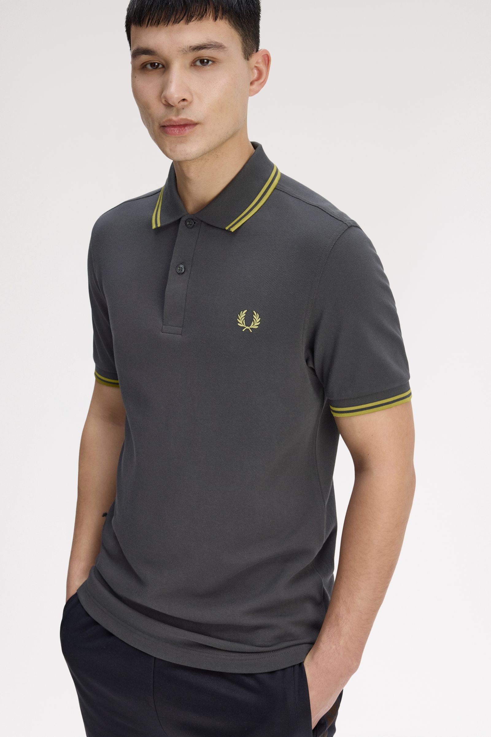 Fred Perry M3600 Twin Tipped Polo Shirt (Anchorgrey/Tennisball Yellow) 