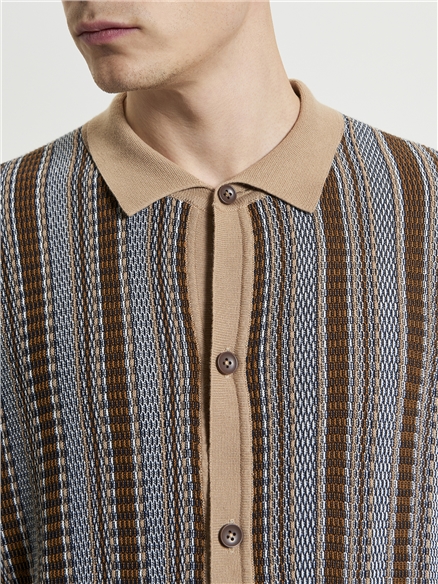 Ben Sherman Textured Stripe Knitted Shirt in Dark Navy