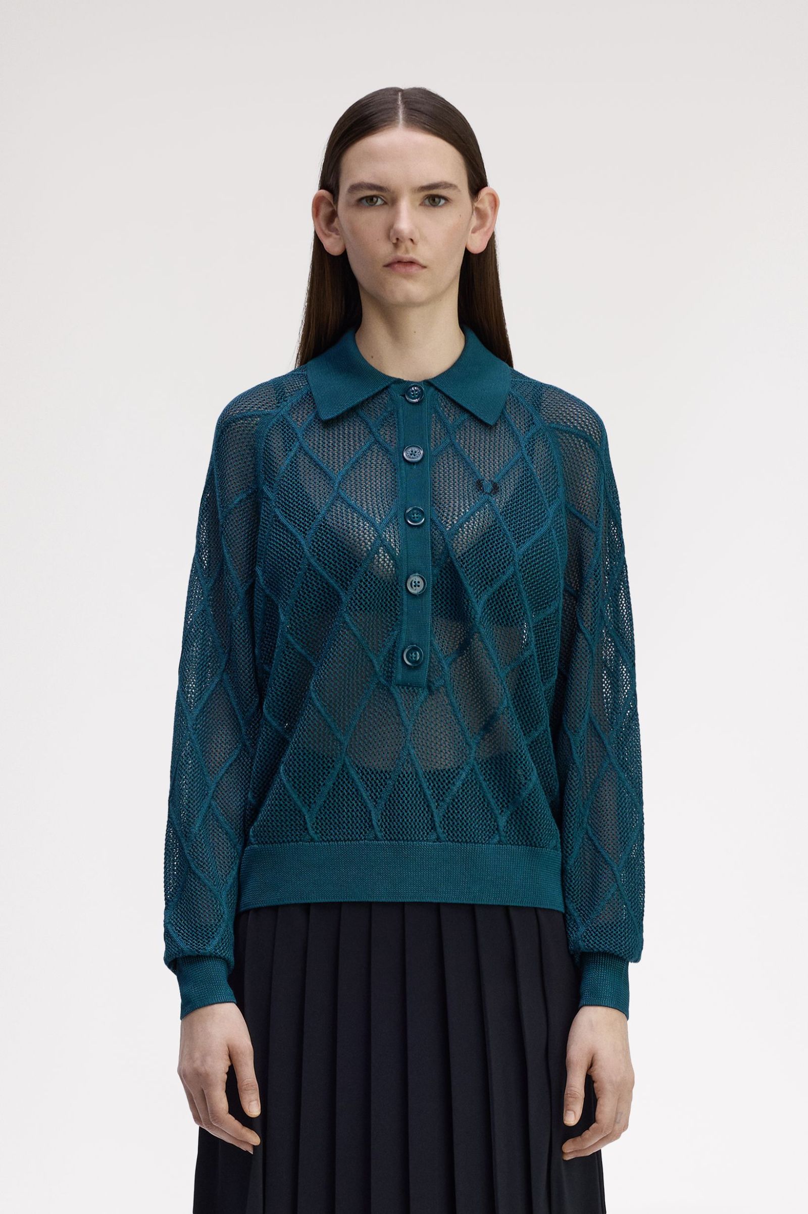 Fred Perry Argyle Mesh Knitted Shirt (Dark Petrol)