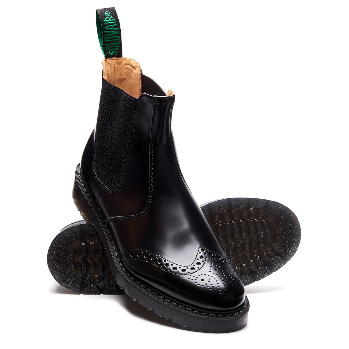 Solovair Punched Dealer Boot Black Hi-Shine Made in England