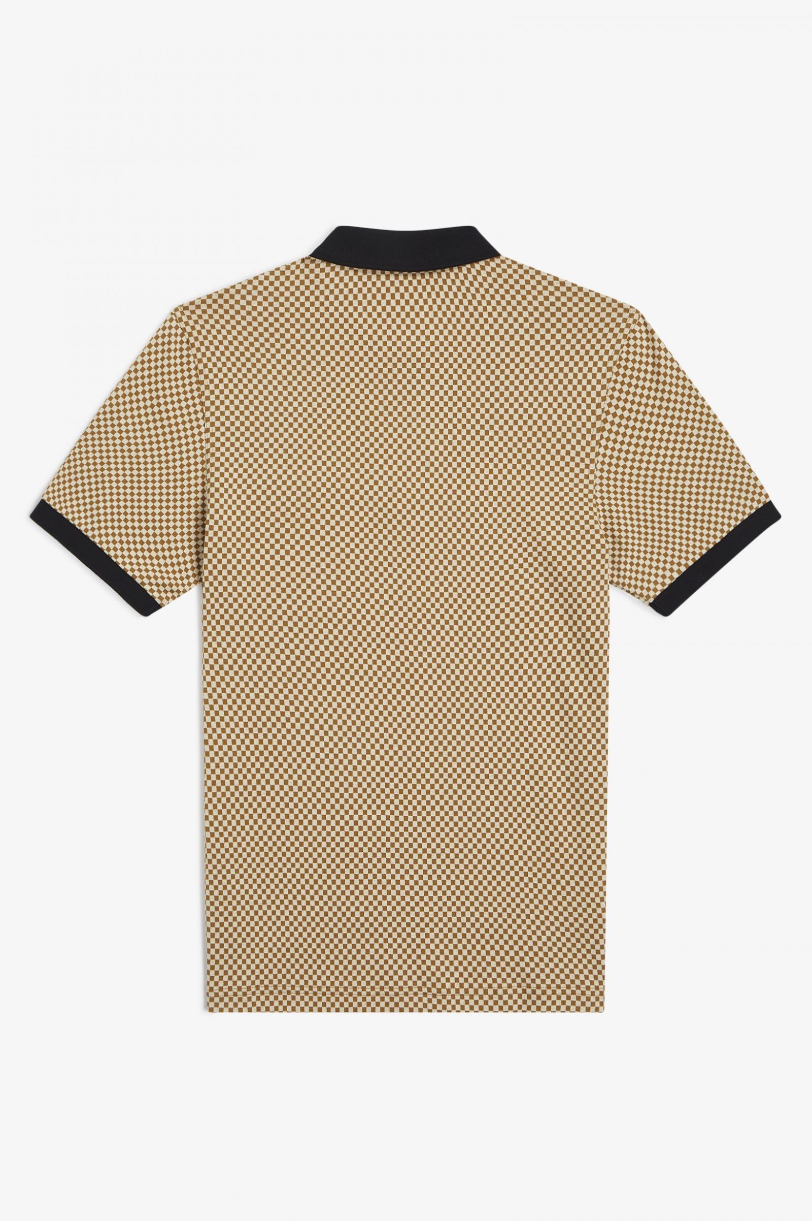 Fred Perry Poloshirt Micro Chequerboard in Oatmilk/ Dark Caramel