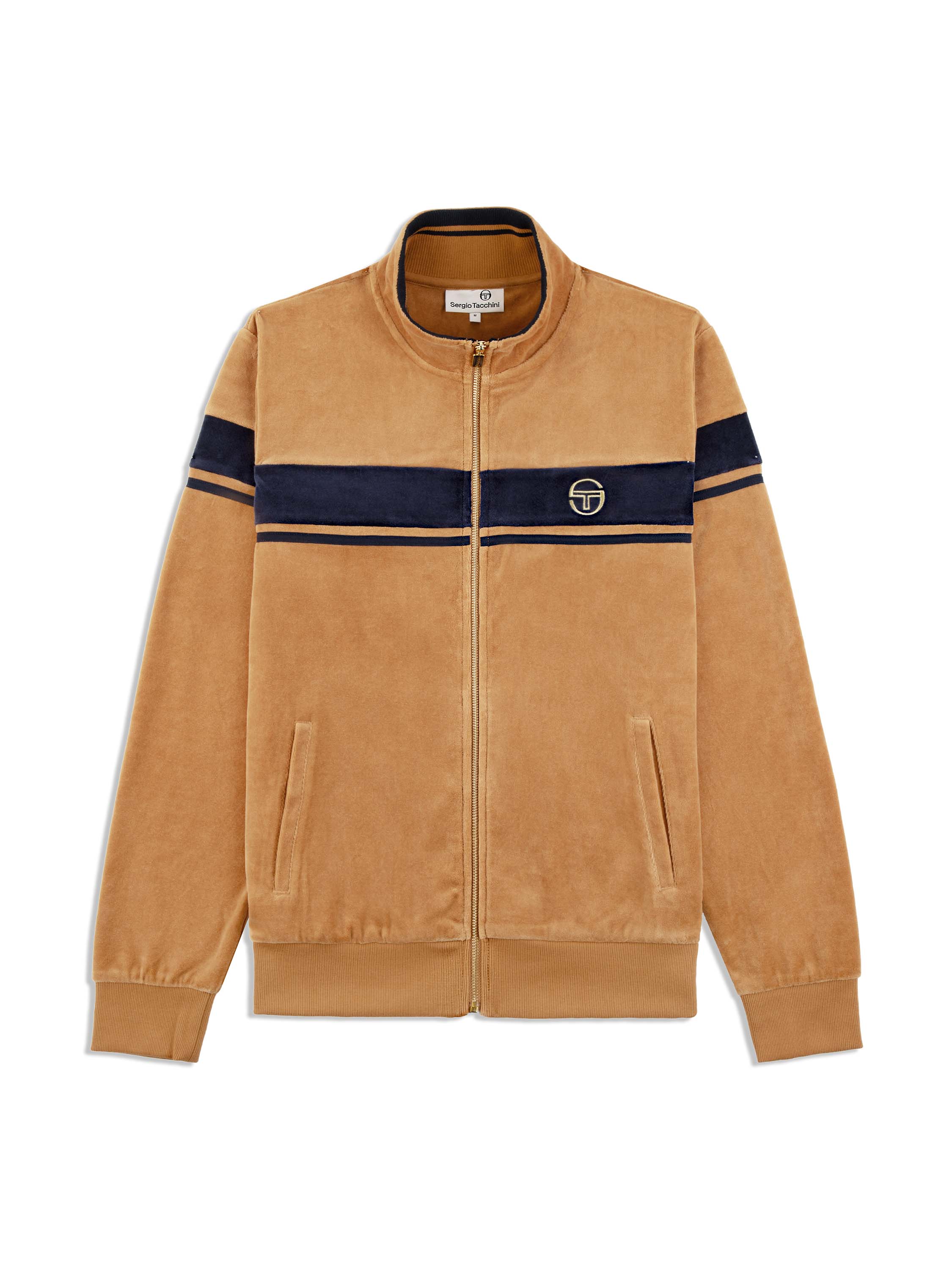 Sergio Tacchini Damarindo Velour Track Jacket in Almond/Maritime Blue