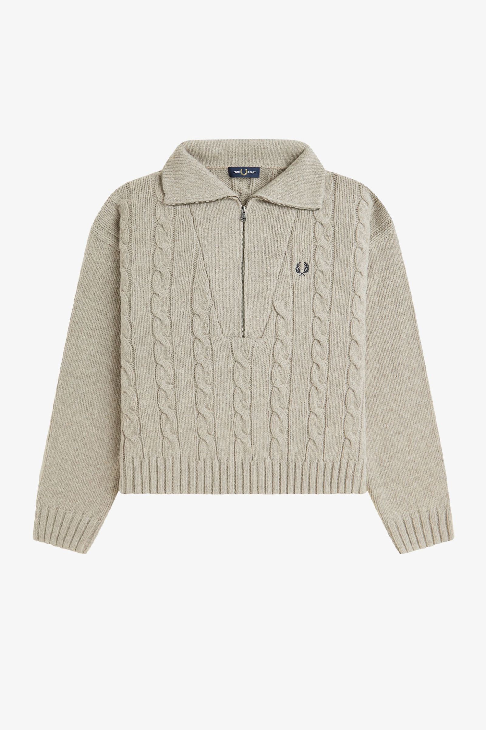 Fred Perry Half Zip Cable Knit Jumper (Warm Oat Marl)