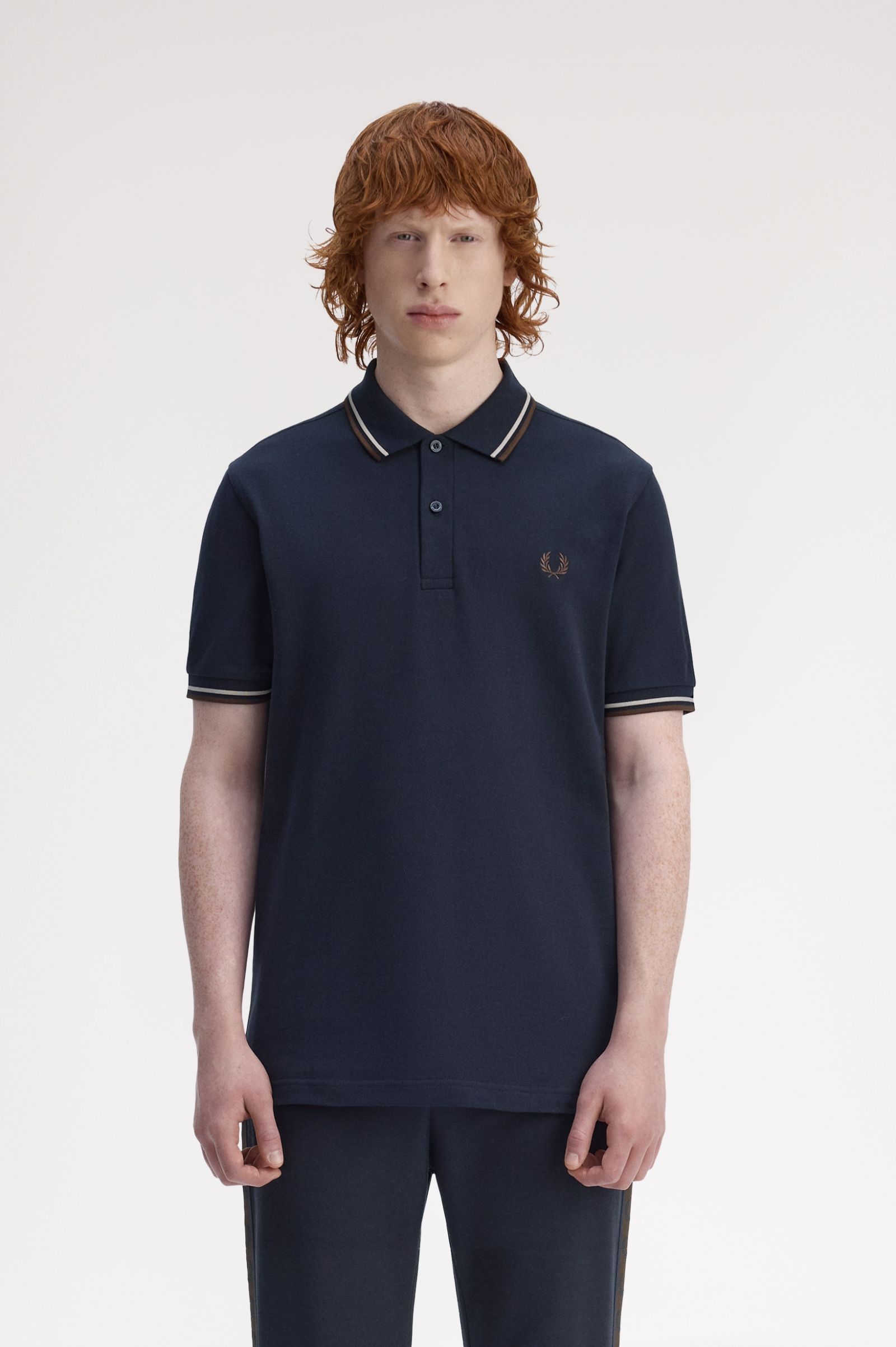 Fred Perry M3600 Twin Tipped Shirt (Marineblue/Warm Beige/Burned Tobacco)