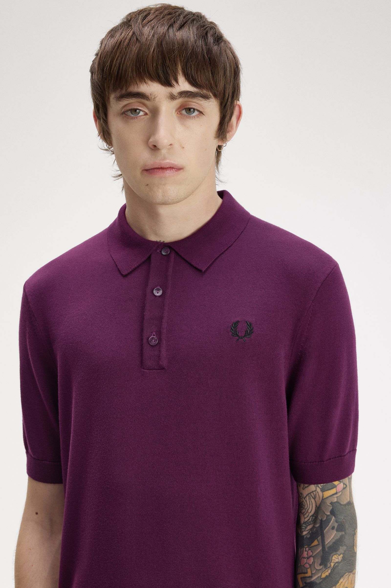 Fred Perry Cotton Knitted Shirt (Plum)