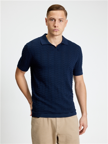 Ben Sherman Short Sleeve Wave Texture Polo (Dark Navy)