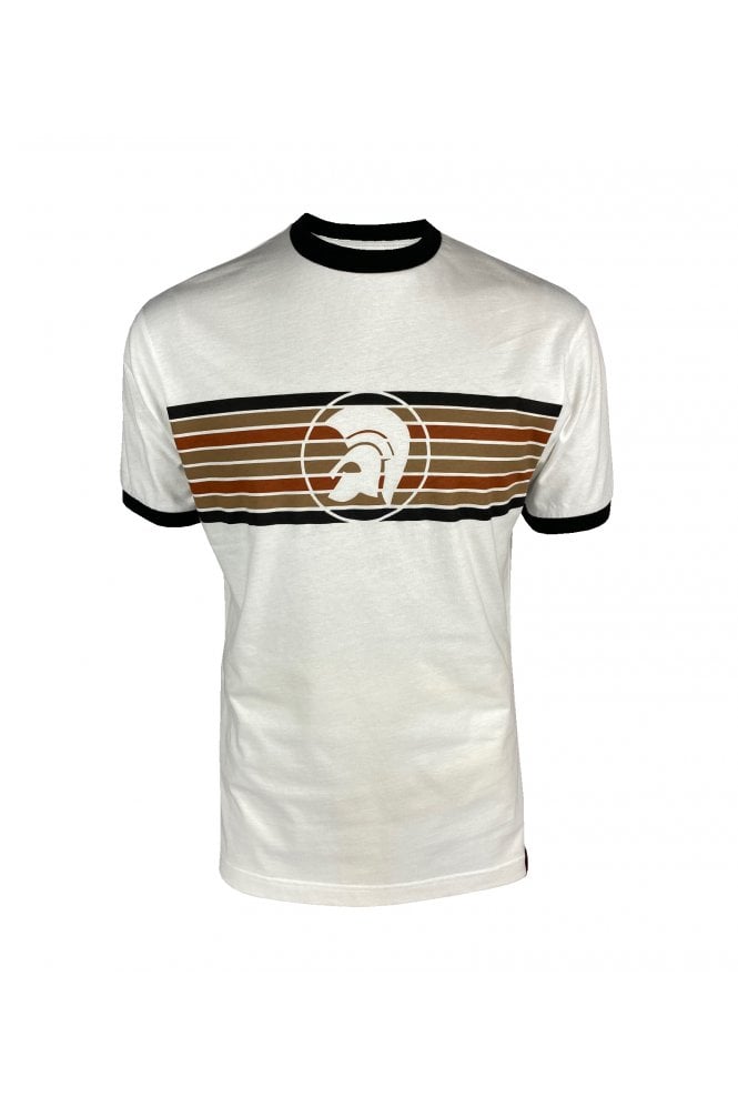 Trojan T-Shirt Helmet Stripe Logo in Ecru