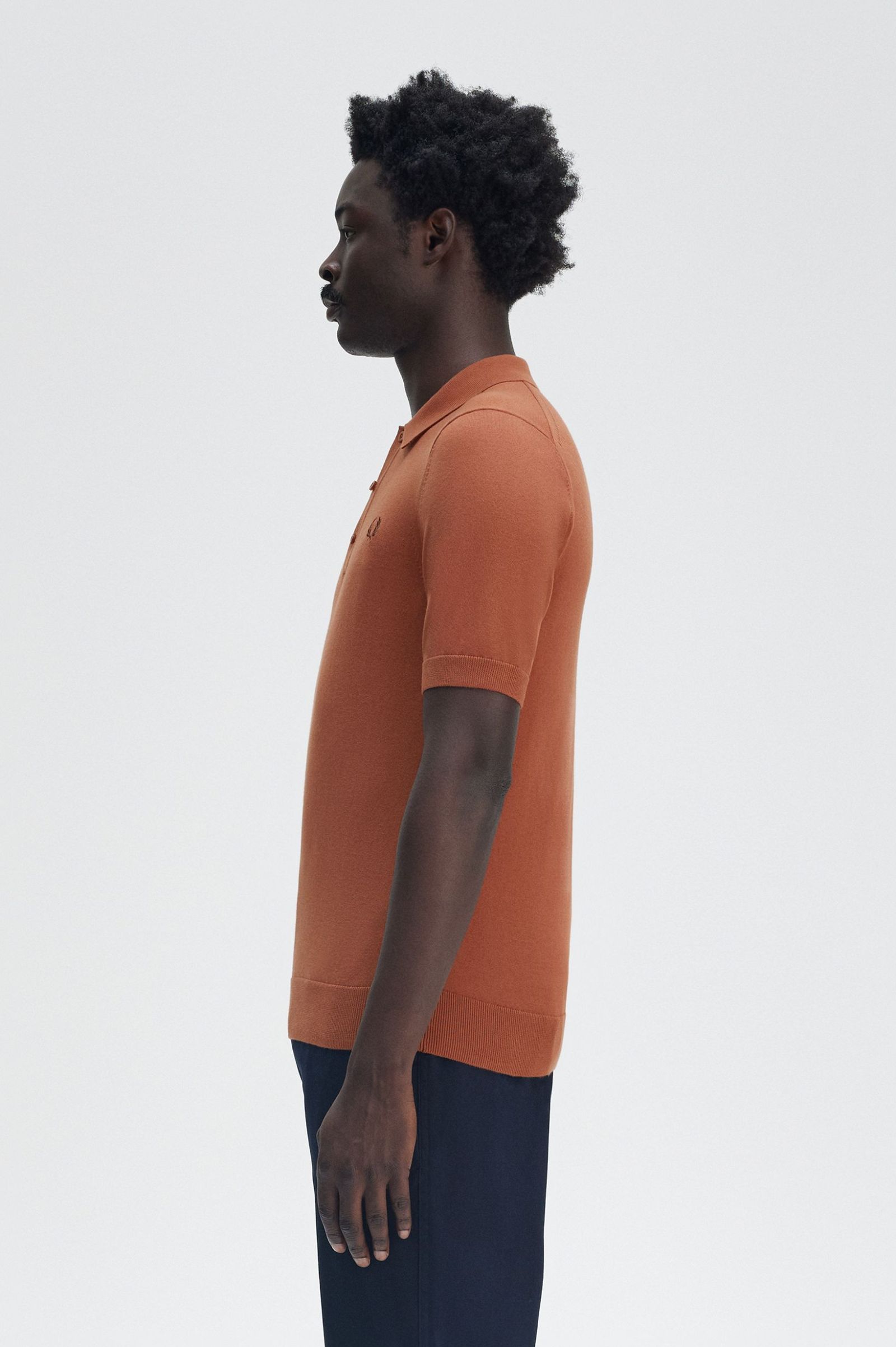 Fred Perry Cotton Knitted Shirt in Cinnamon