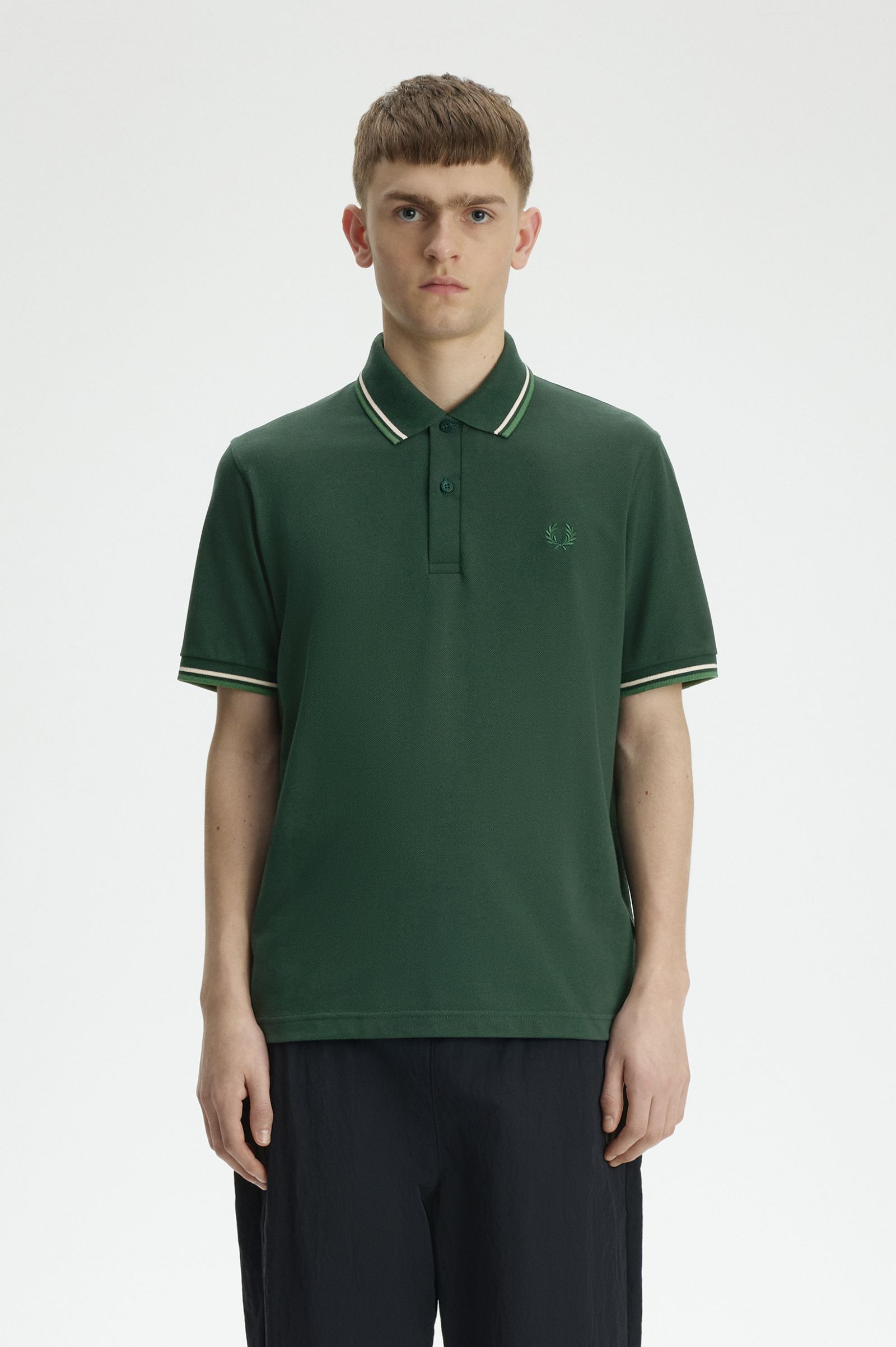 Fred Perry Made in England M12 Twin Tipped Polo Shirt (Grassroots/Tramline White/Ace Green)