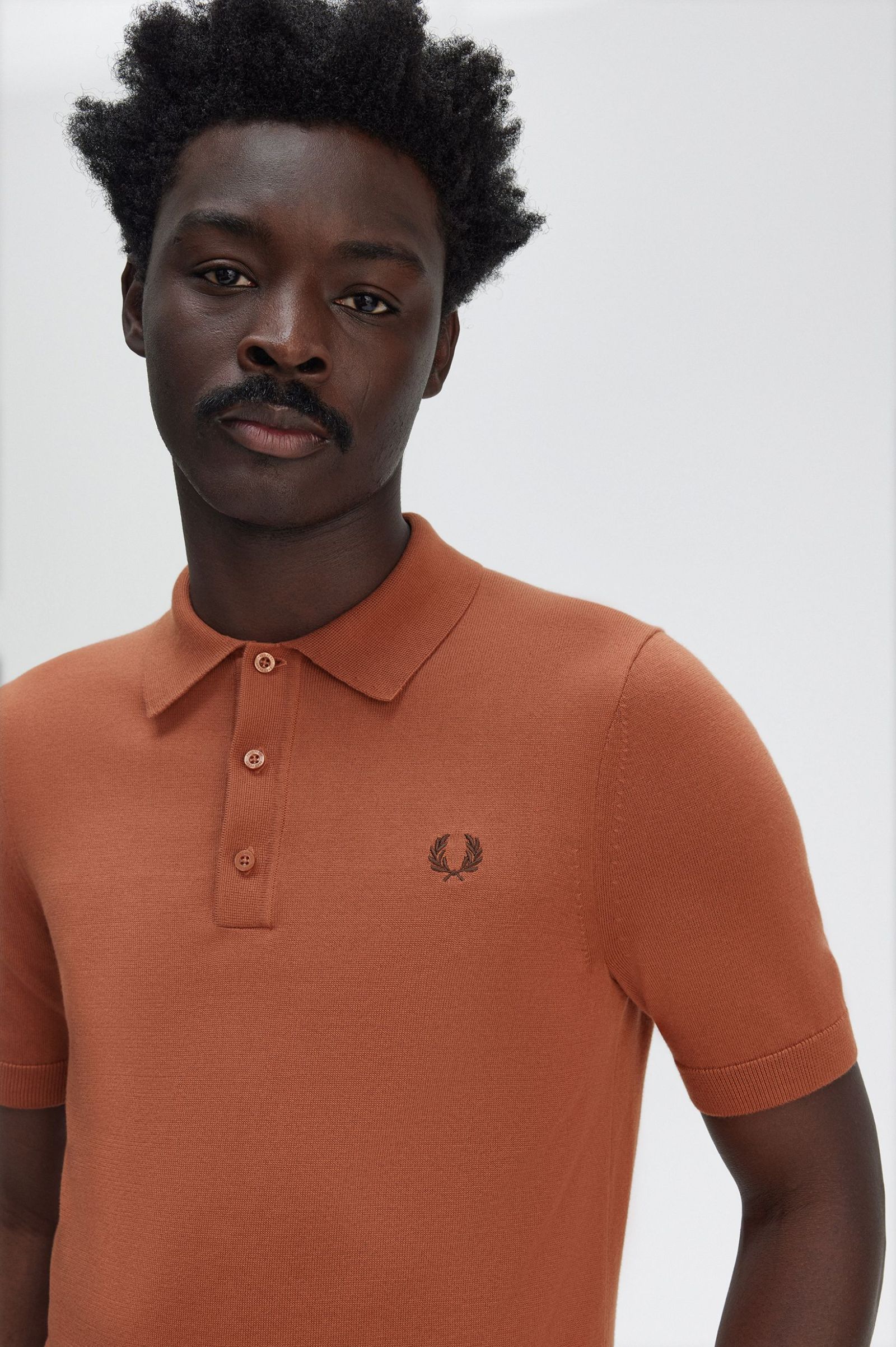 Fred Perry Cotton Knitted Shirt in Cinnamon