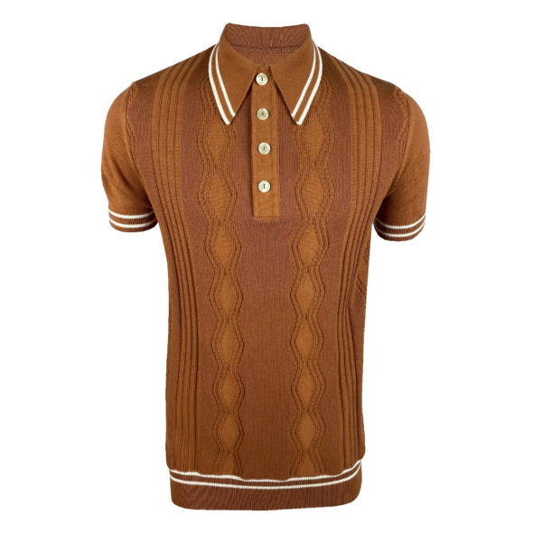Ska & Soul Stripe Fine Gauge Pointelle Polo Ginger
