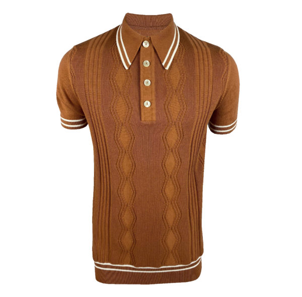 Ska & Soul Stripe Fine Gauge Pointelle Polo Ginger