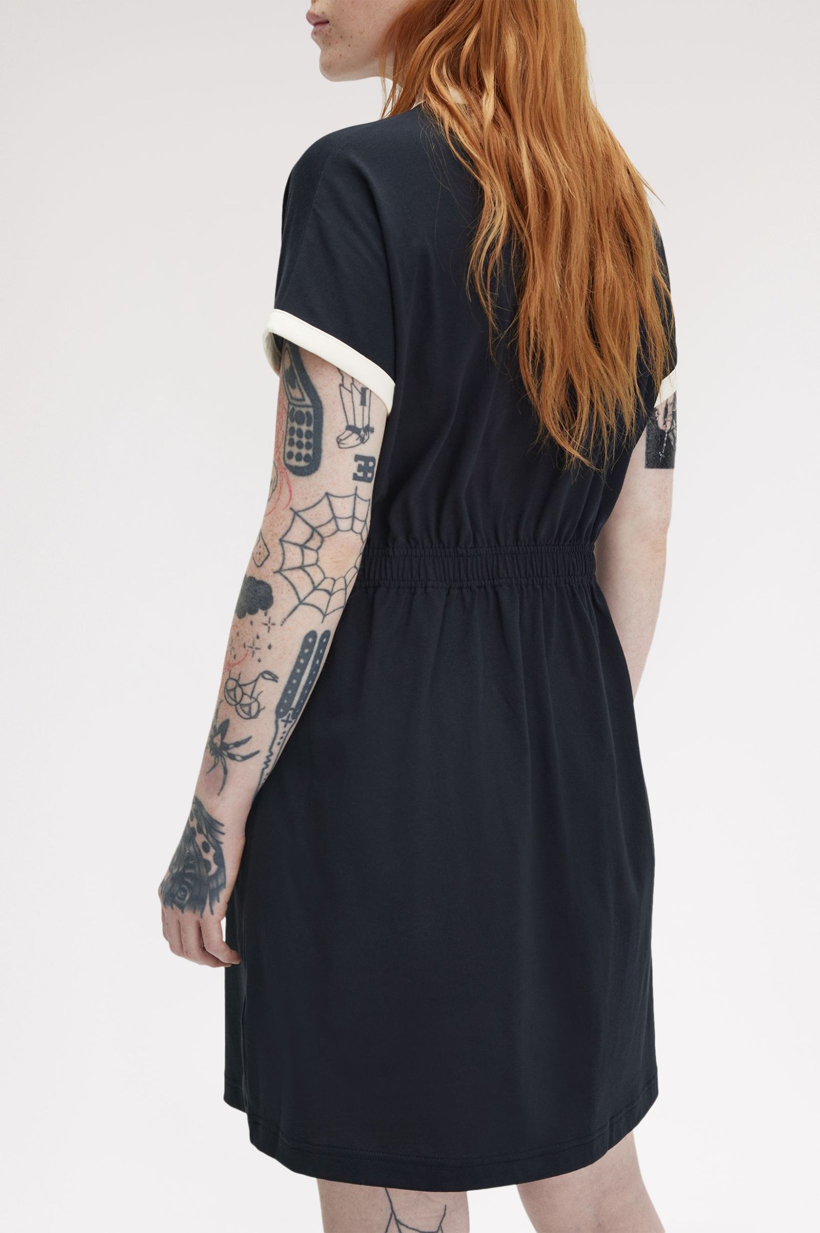 Fred Perry V-Neck Jersey Dress in Navy 