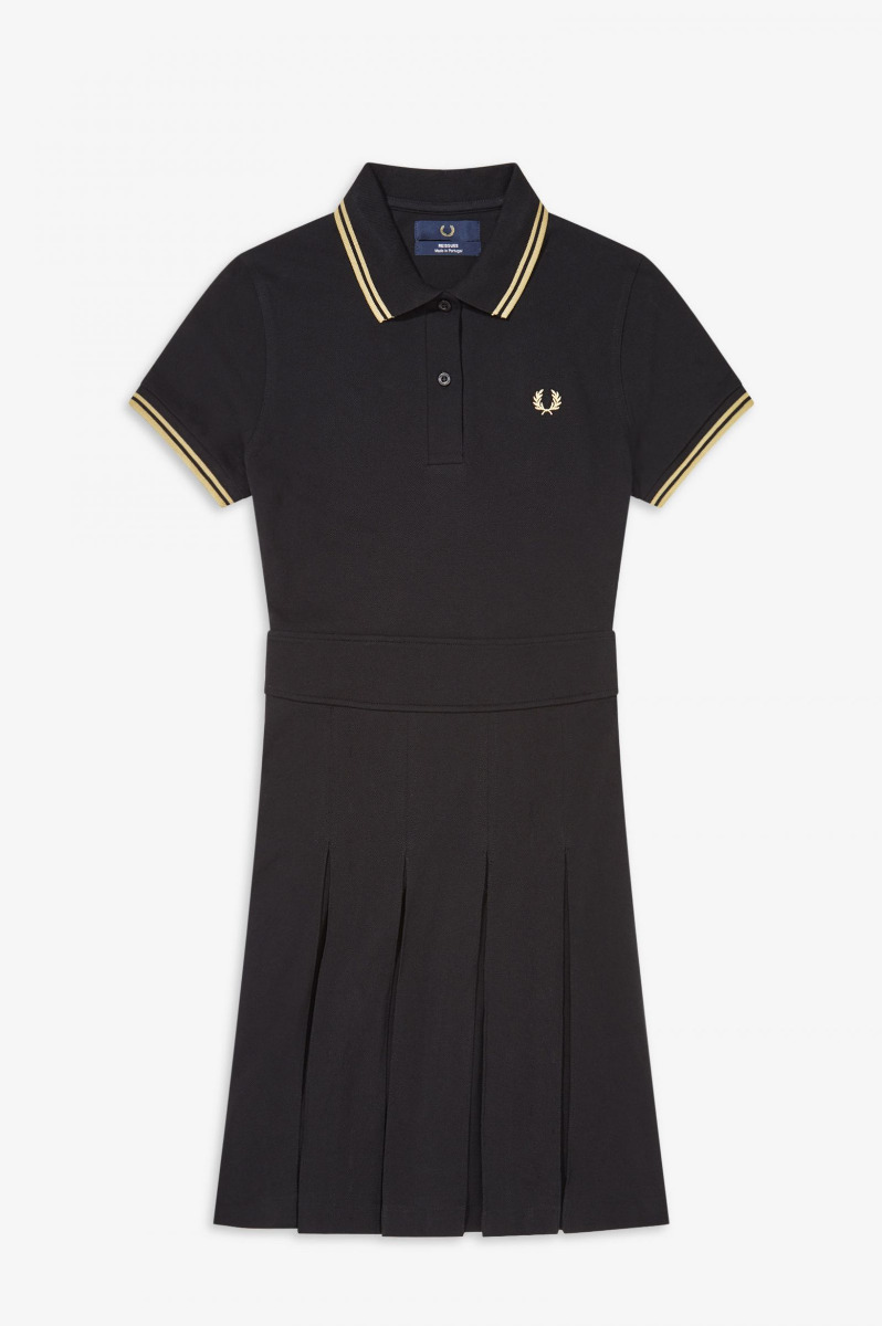Fred Perry Pleated Pique Tennis Dress Black/Champagne-14