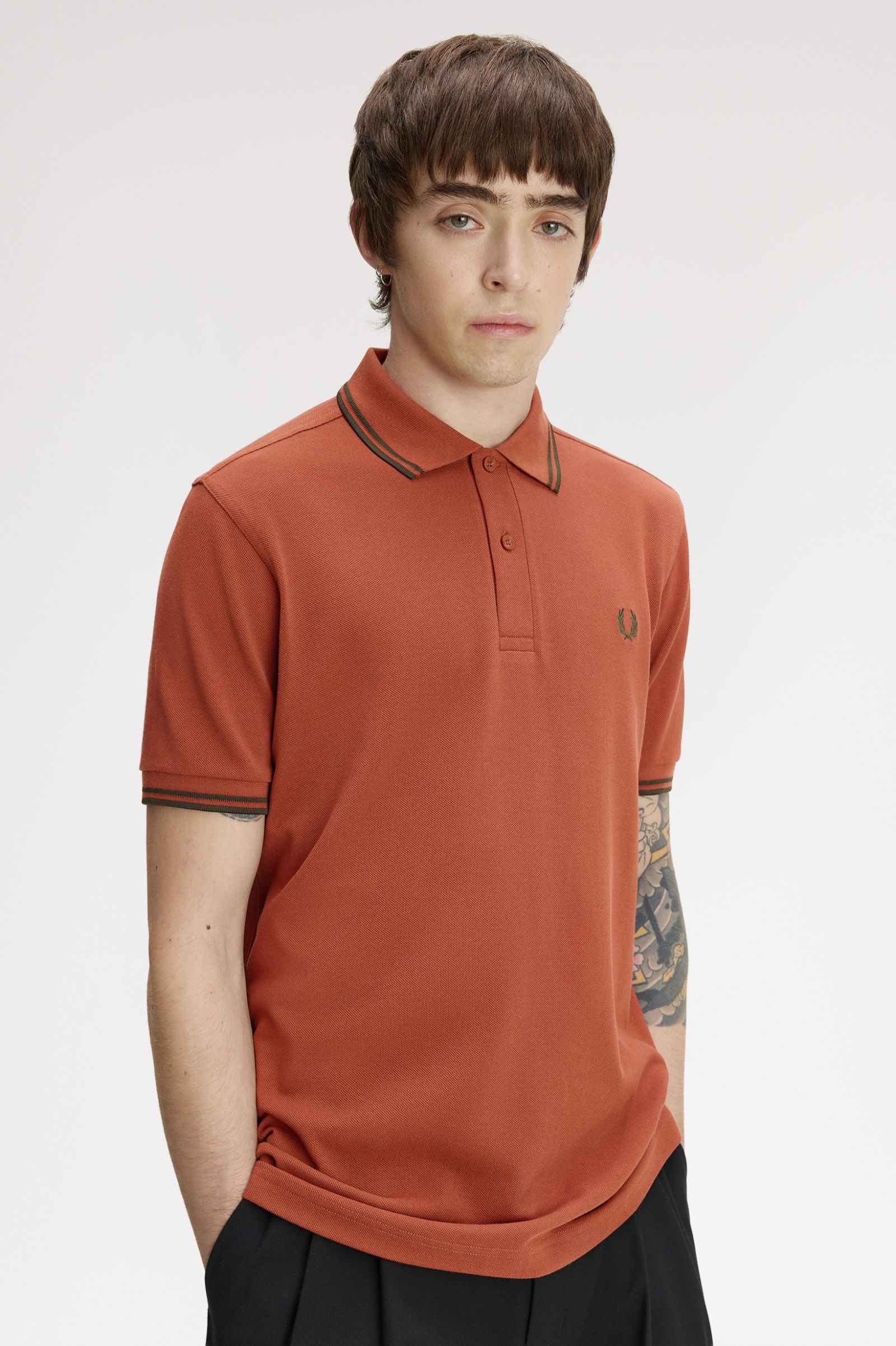 Fred Perry M3600 Twin Tipped Polo Shirt (Brandy/Night Green/Night Green)