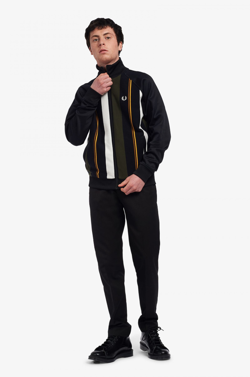Fred Perry Knitted Stripe Track Jacket Black -M
