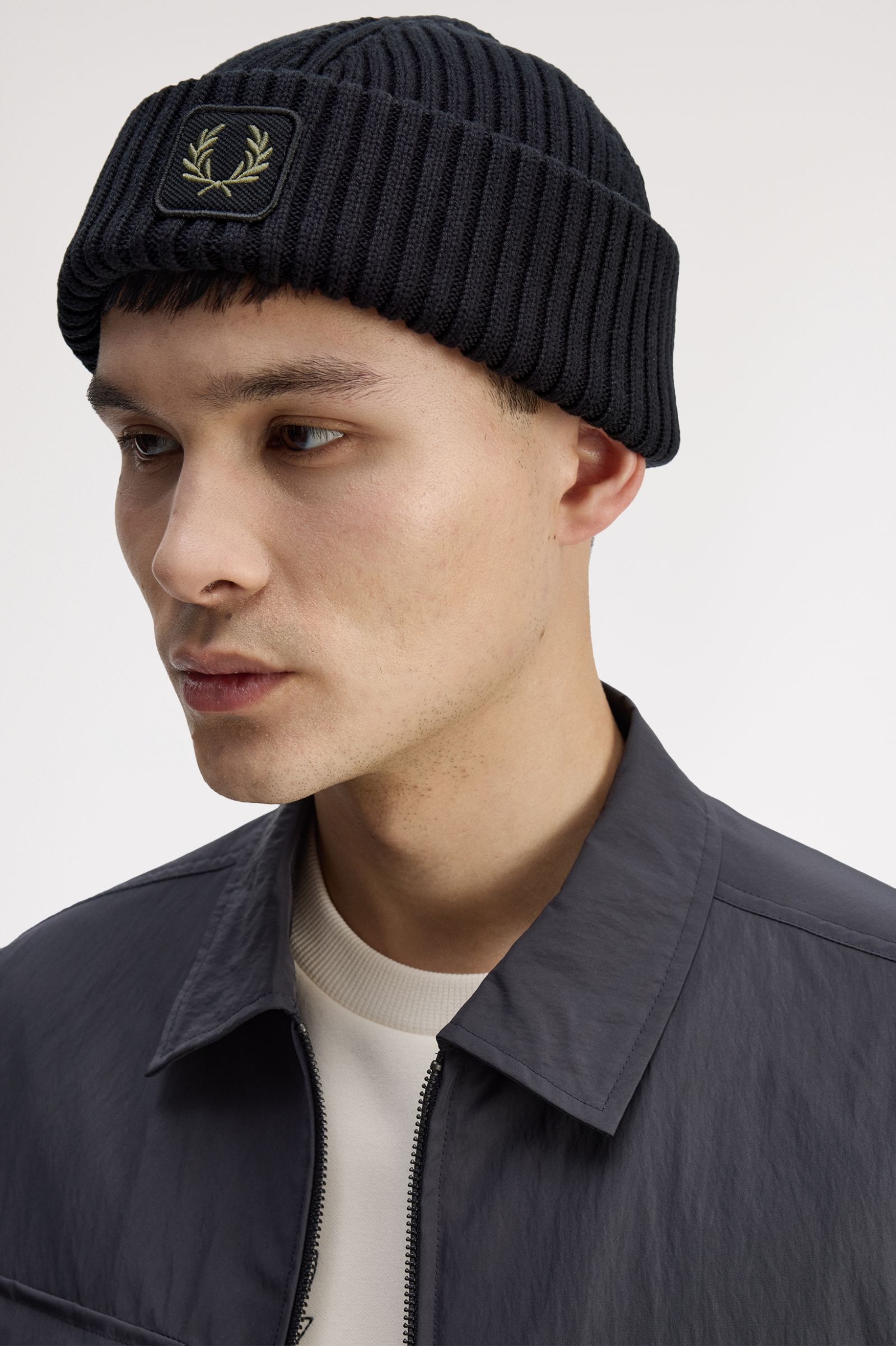 Fred Perry Cotton Ribbed Beanie (Black)