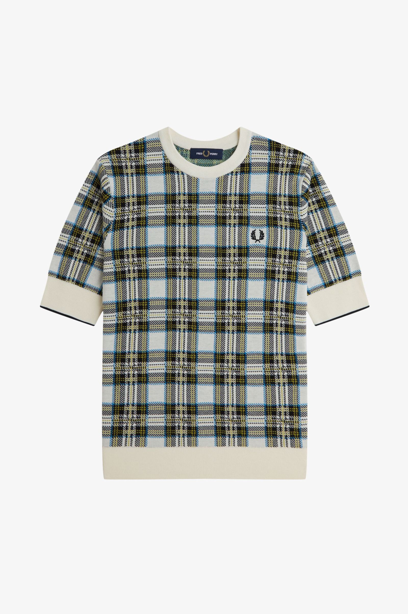 Fred Perry Tartan Knitted T-Shirt (Ecru)