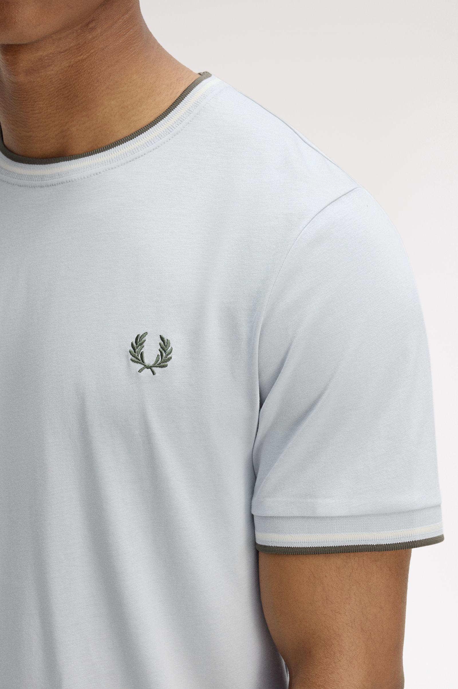 Fred Perry Twin Tipped T-Shirt (Dusky Blue/Ecru/Laurel Wreath Green)