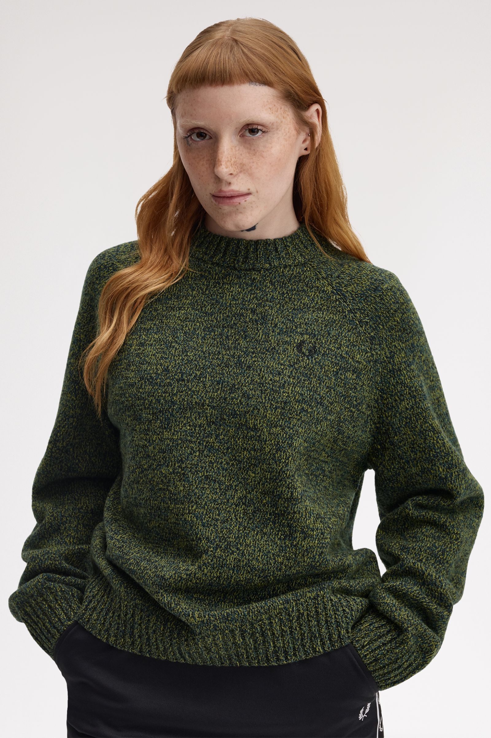 Fred Perry Twisted Marl Mock Neck Jumper (Tennisball Yellow/Dark Petrol/Black)