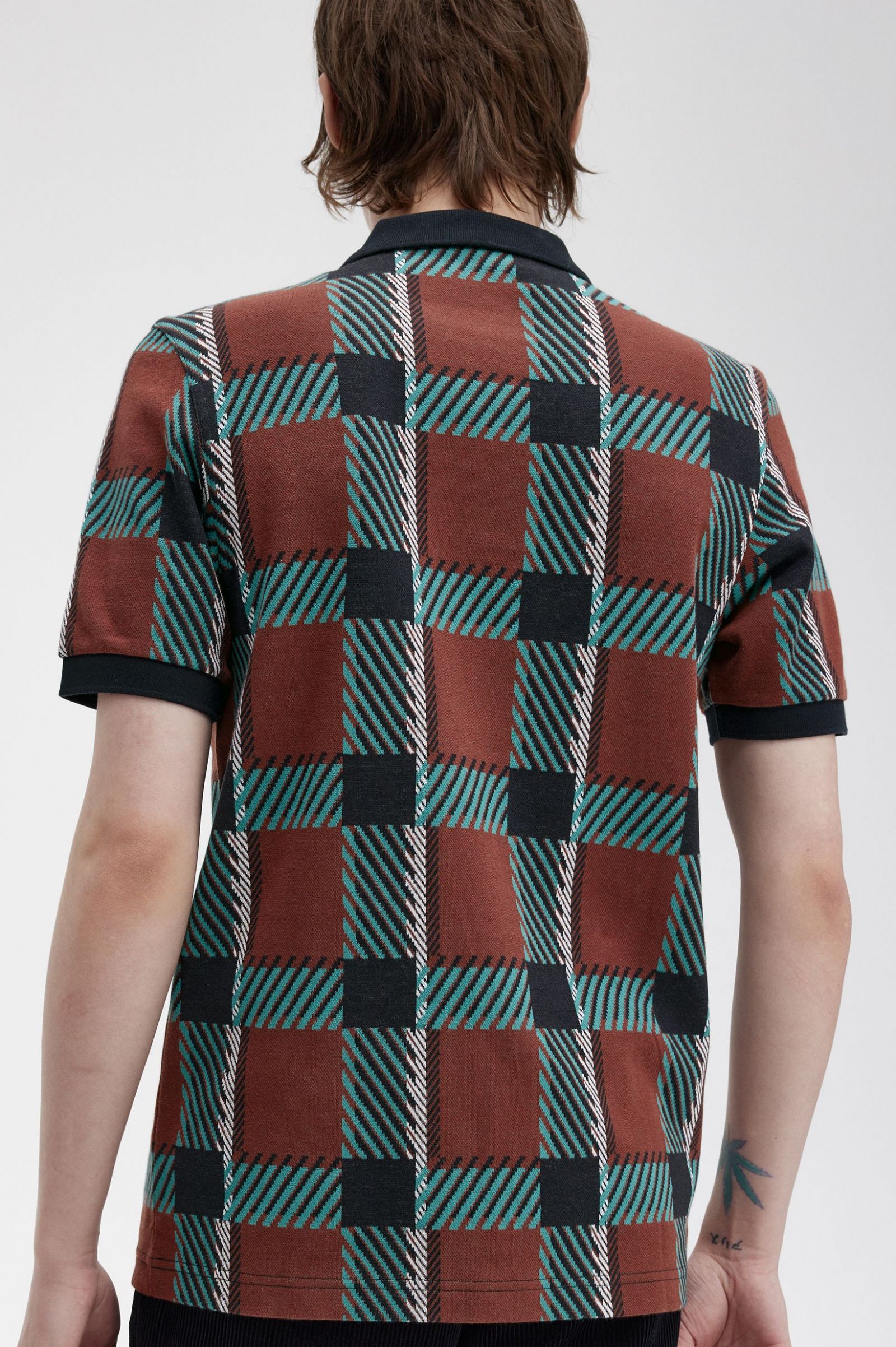 Fred Perry Glitch Tartan Polo Shirt in Whisky Brown