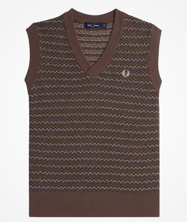 Fred Perry Boucle Jacquard Knitted Tank in Carrington Brick