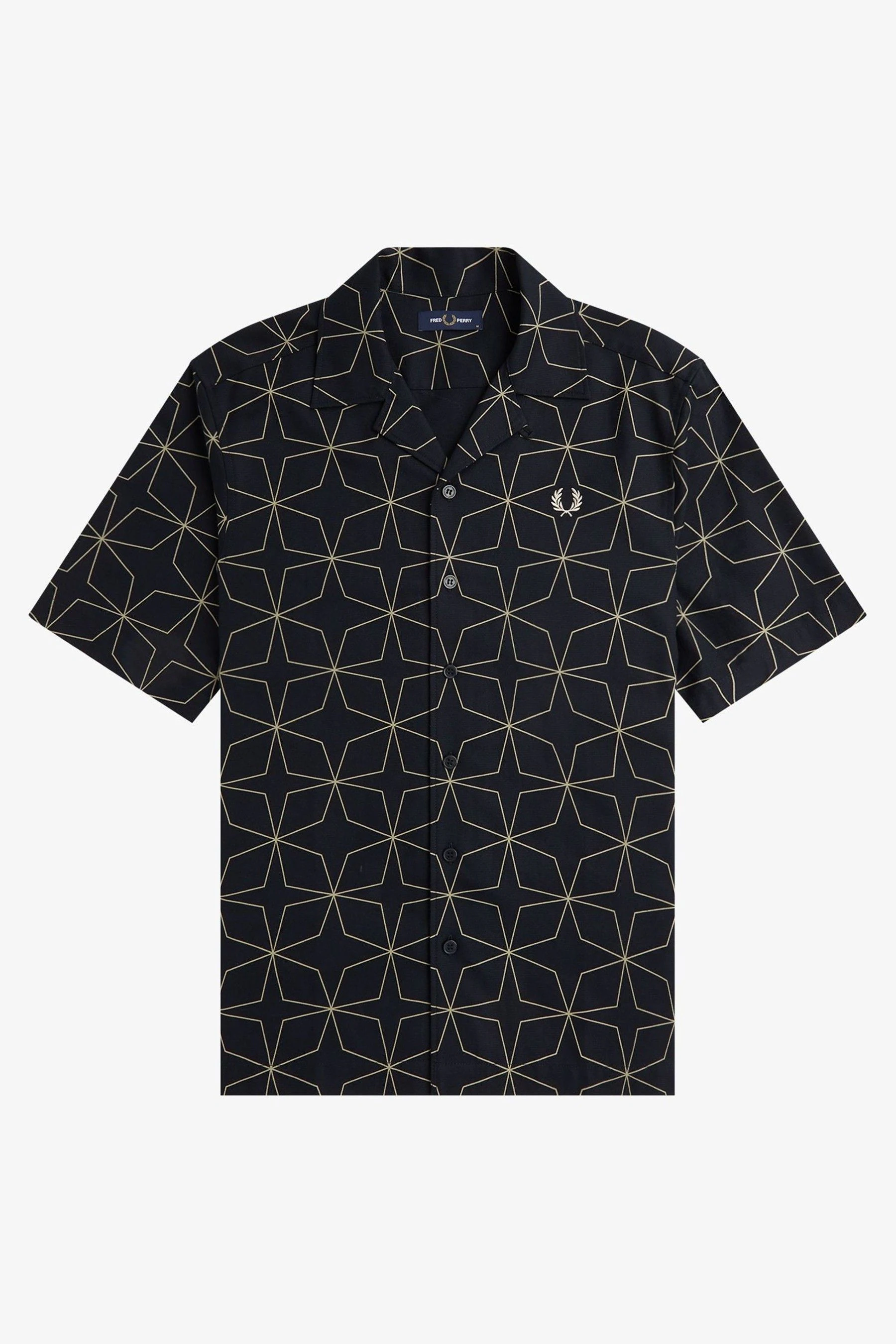 Fred Perry Geometric Print Revere Collar in Black