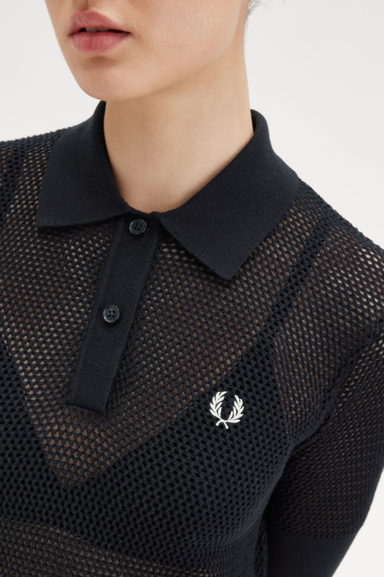 Fred Perry Open Knit Damen Poloshirt in Black