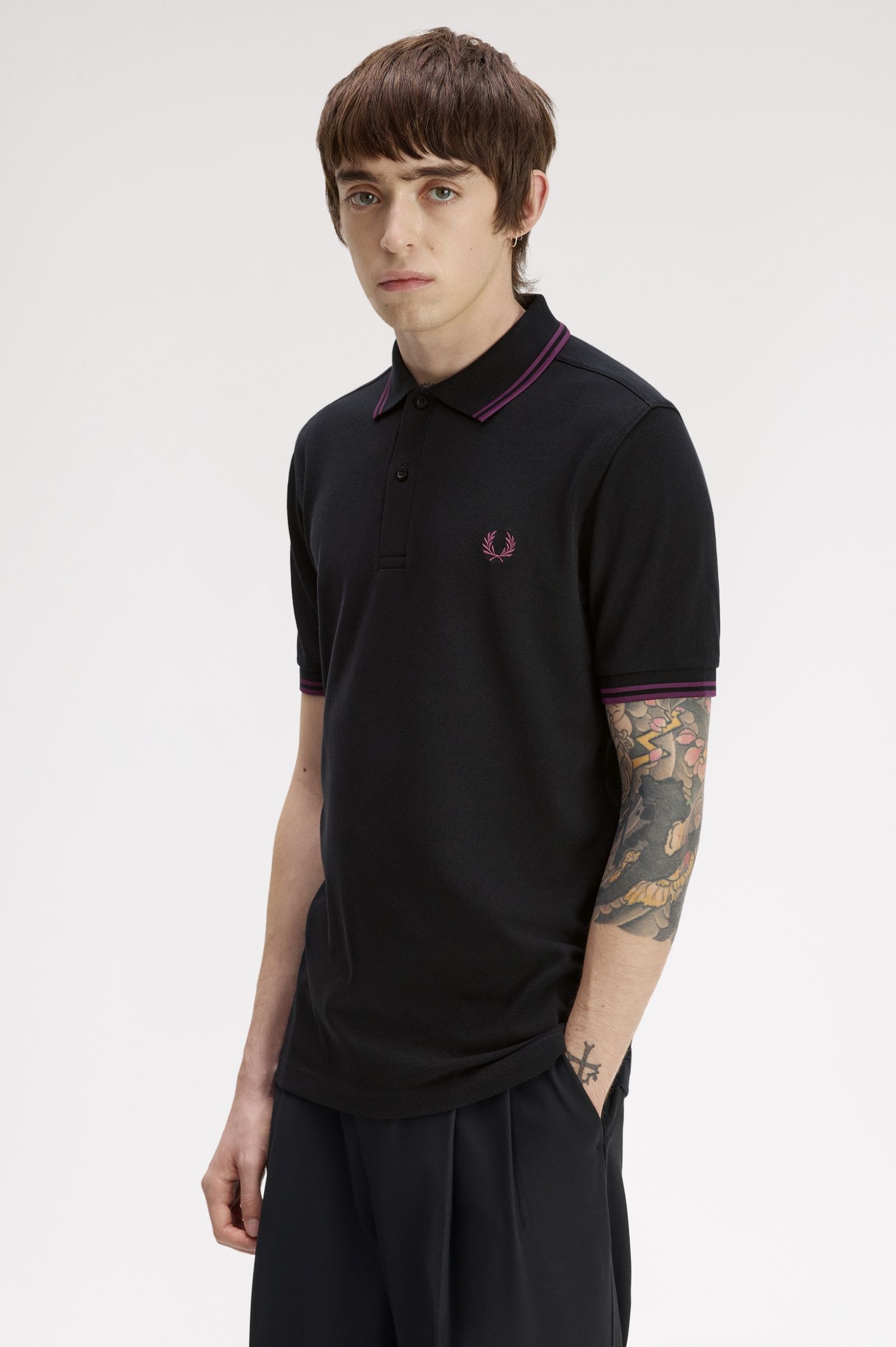 Fred Perry M3600 Twin Tipped Polo Shirt (Black/Plum/Plum)