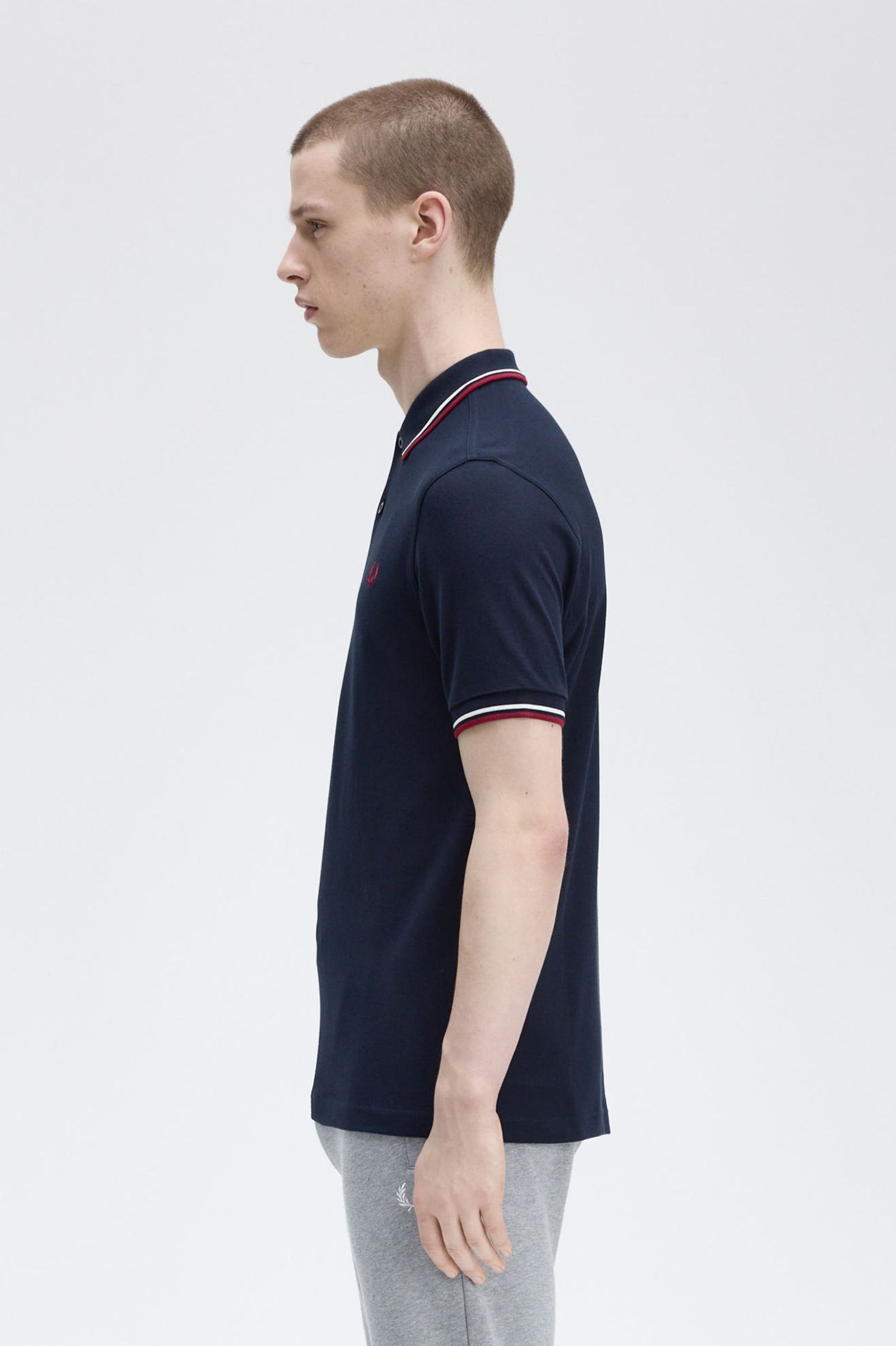 Fred Perry Twin Tipped M3600 Shirt in Navy/Snowwhite/Burnt Red 