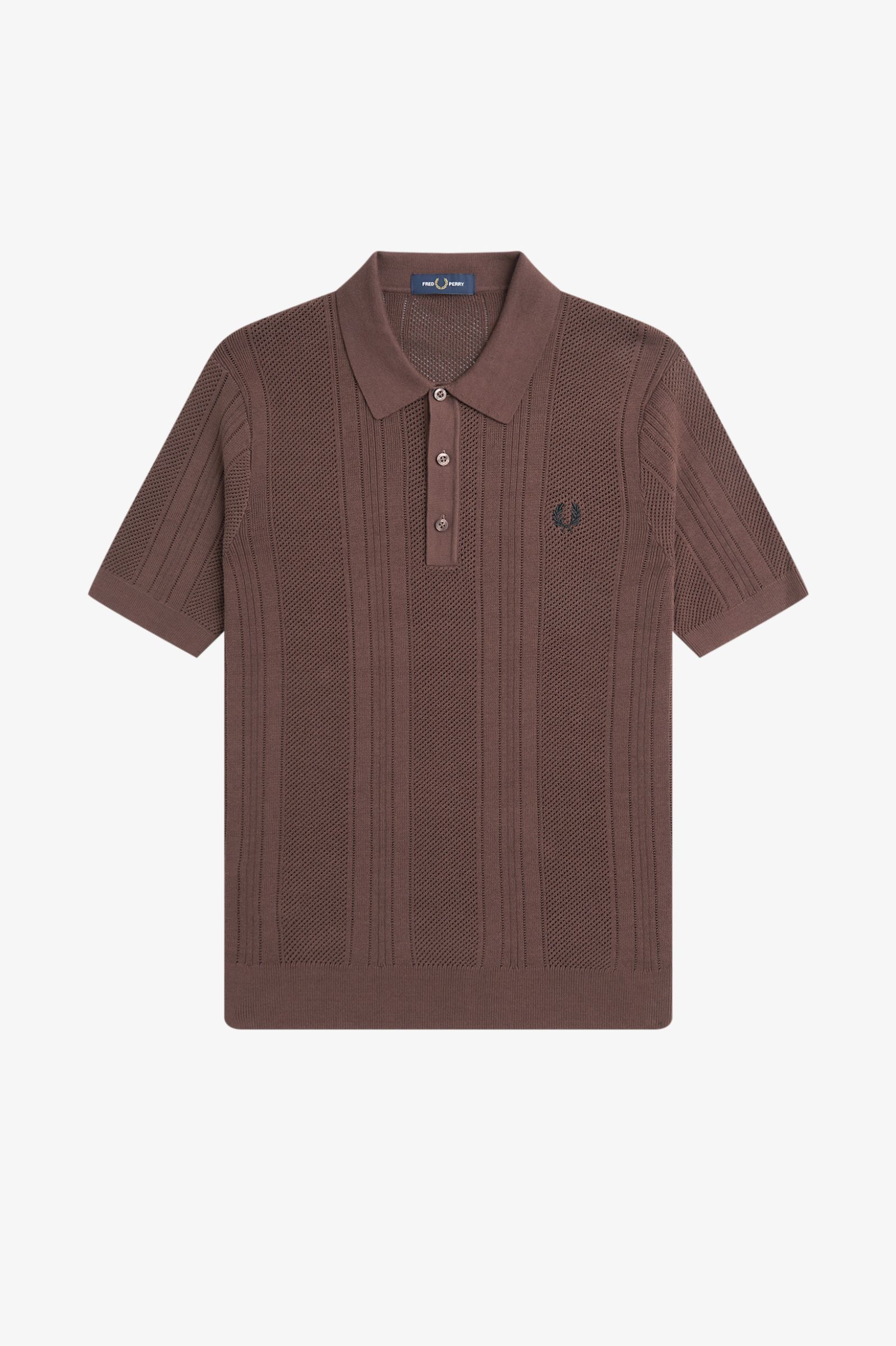 Fred Perry Crochet Knit Polo-Shirt in Carrington Brick 