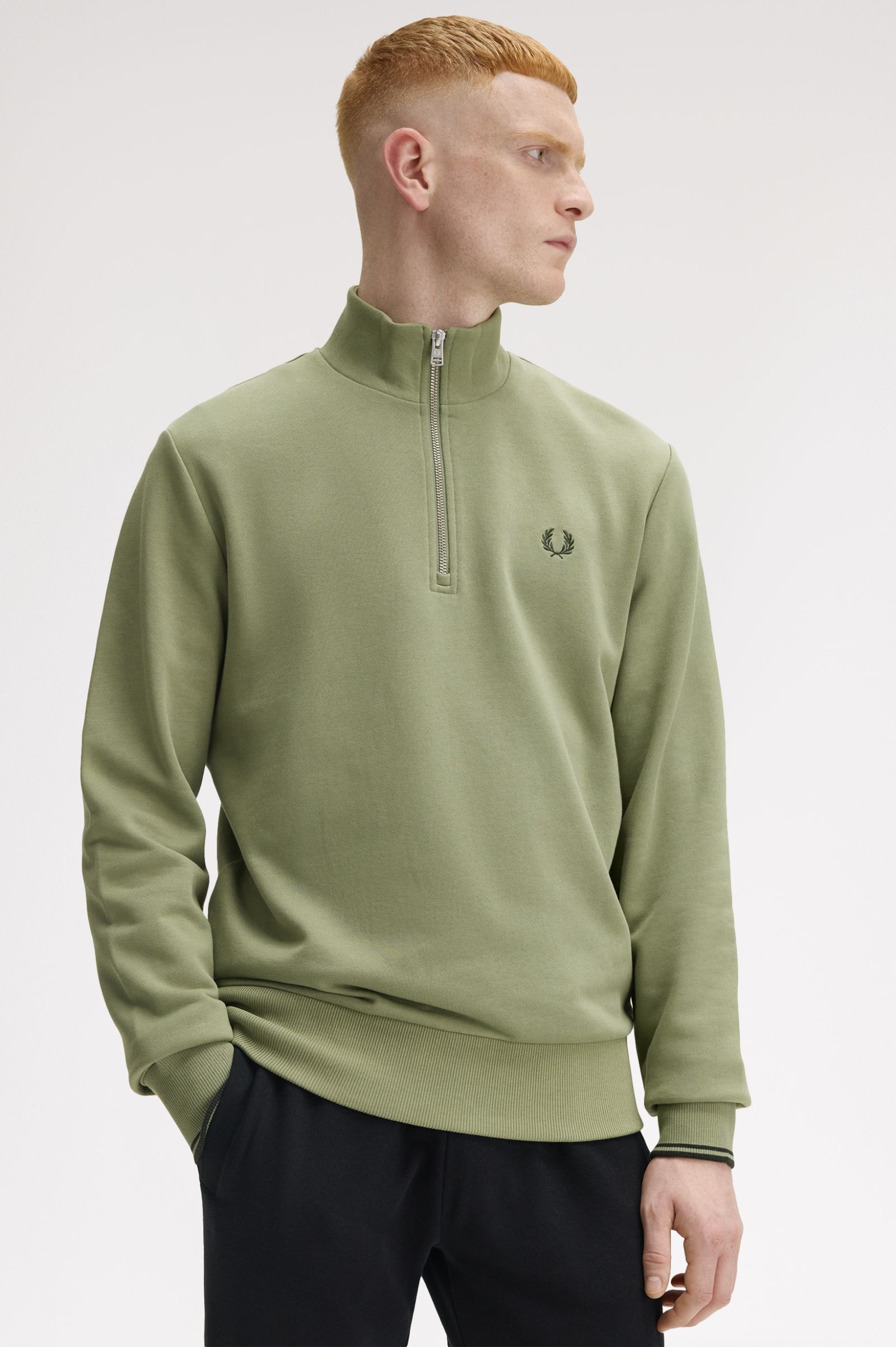 Fred Perry Half Zip Sweatshirt in Olive Mint 