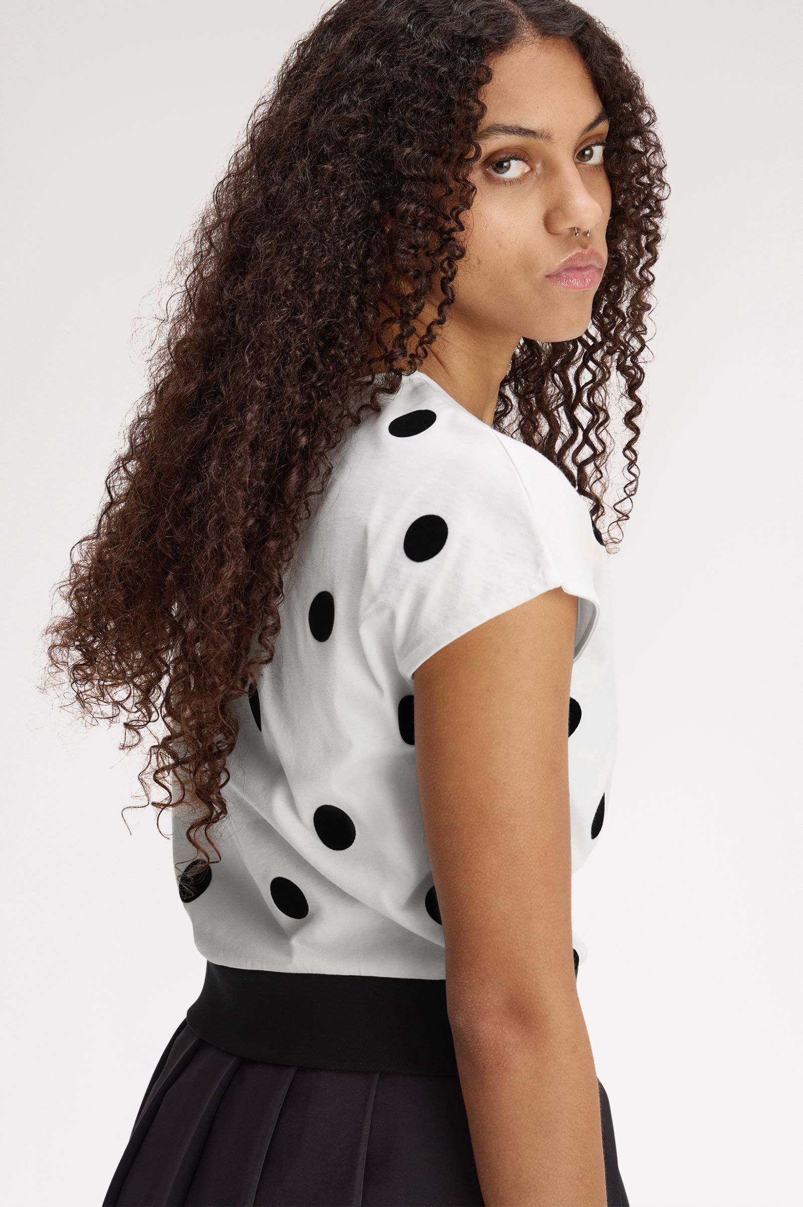 Fred Perry Amy Winehouse Flocked Polka Dot Top (Snow White)