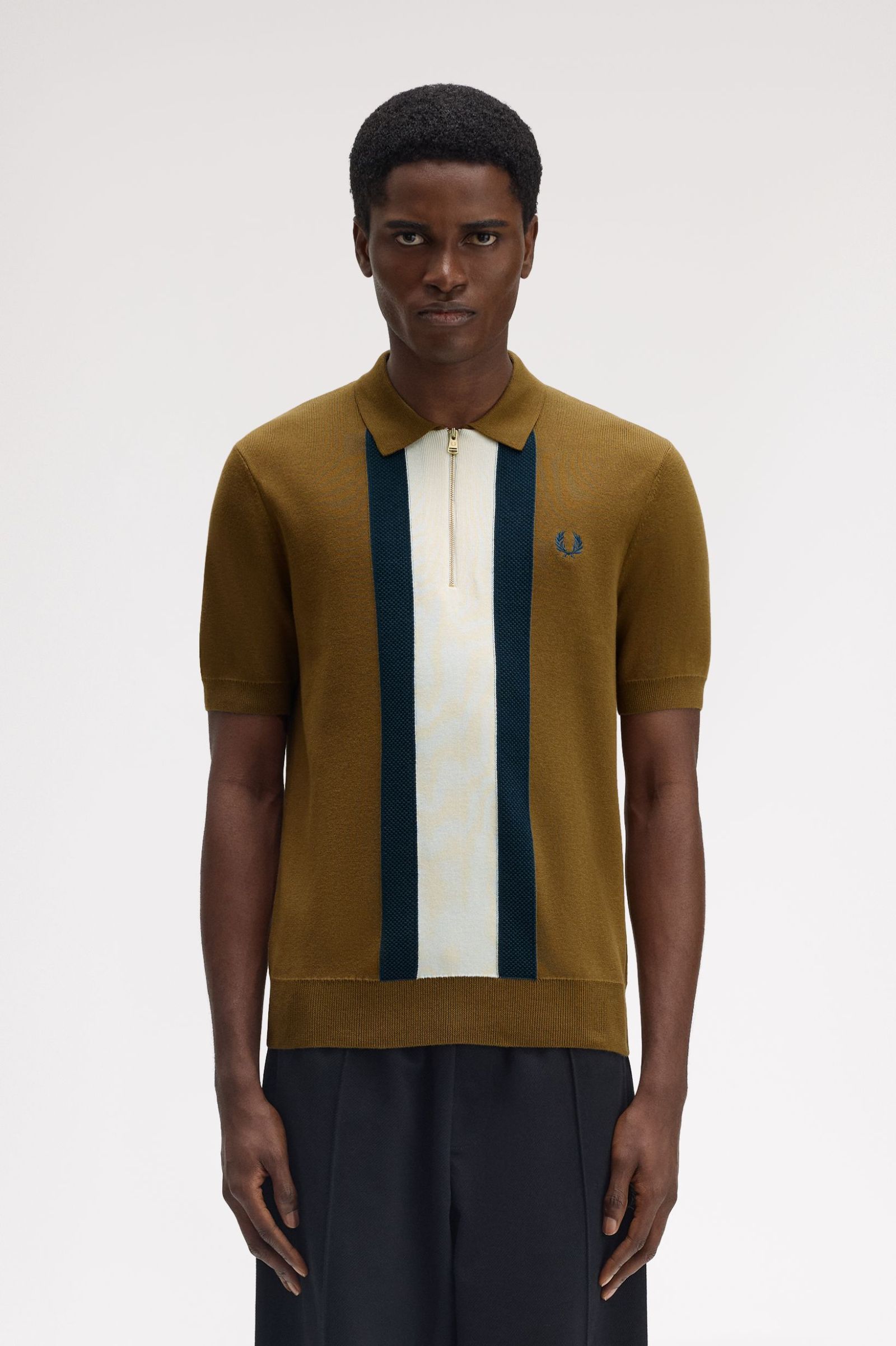 Fred Perry Textured Stripe Knitted Shirt (Shaded Stone)