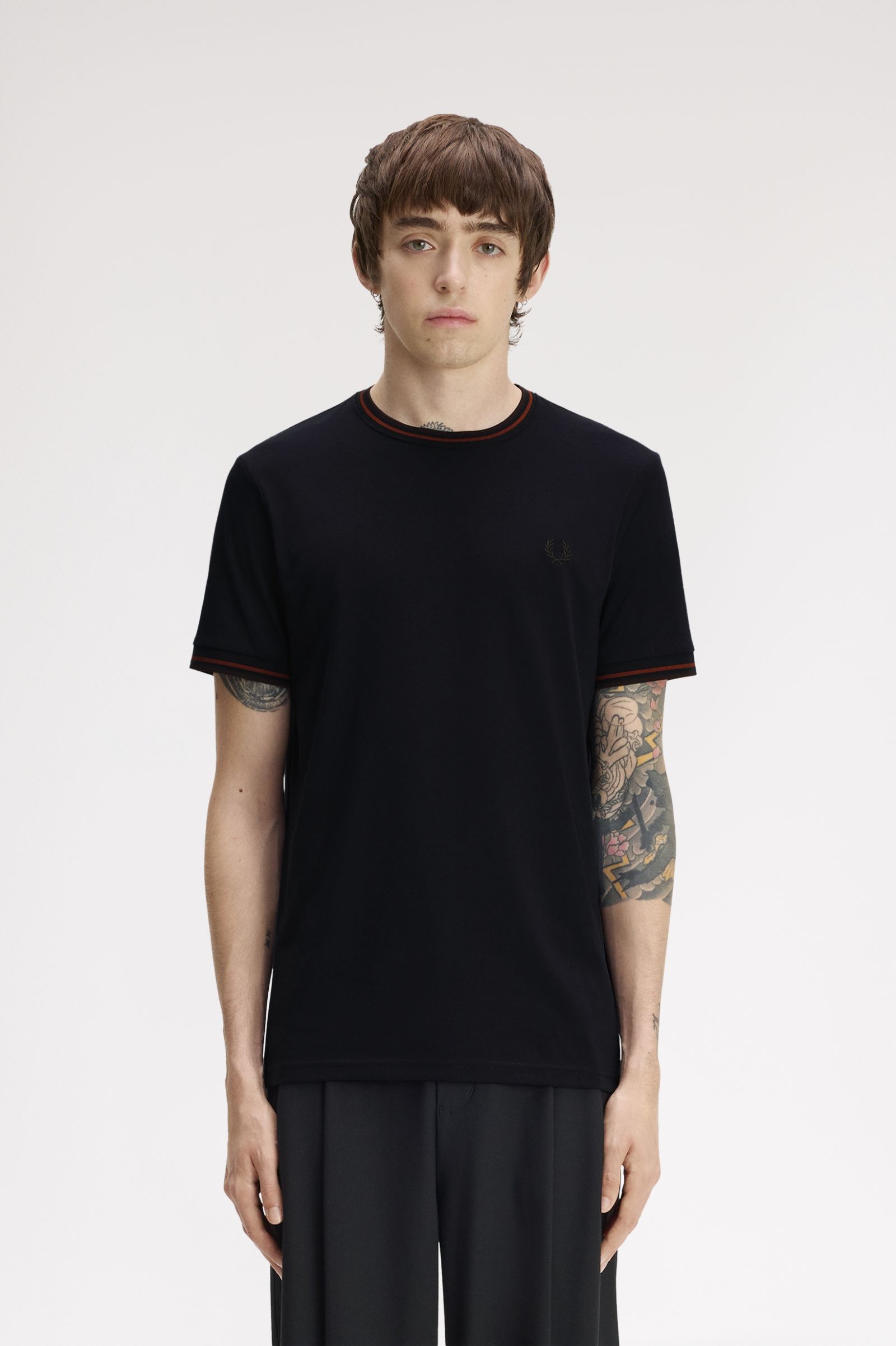 Fred Perry Twin Tipped T-Shirt (Navy/Brandy/Rich Brown) 