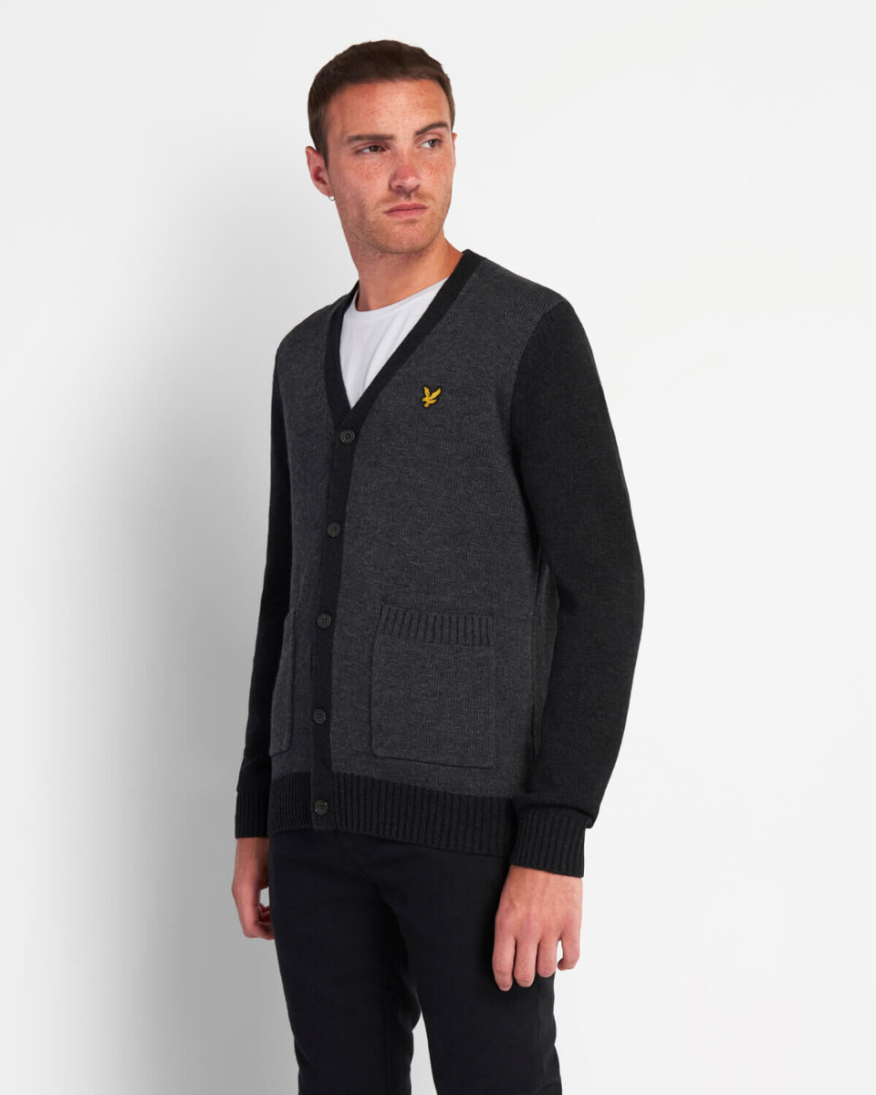 Lyle and Scott Contrast Knitted Cardigan Charcoal Marl/ Jet Black Marl-XL