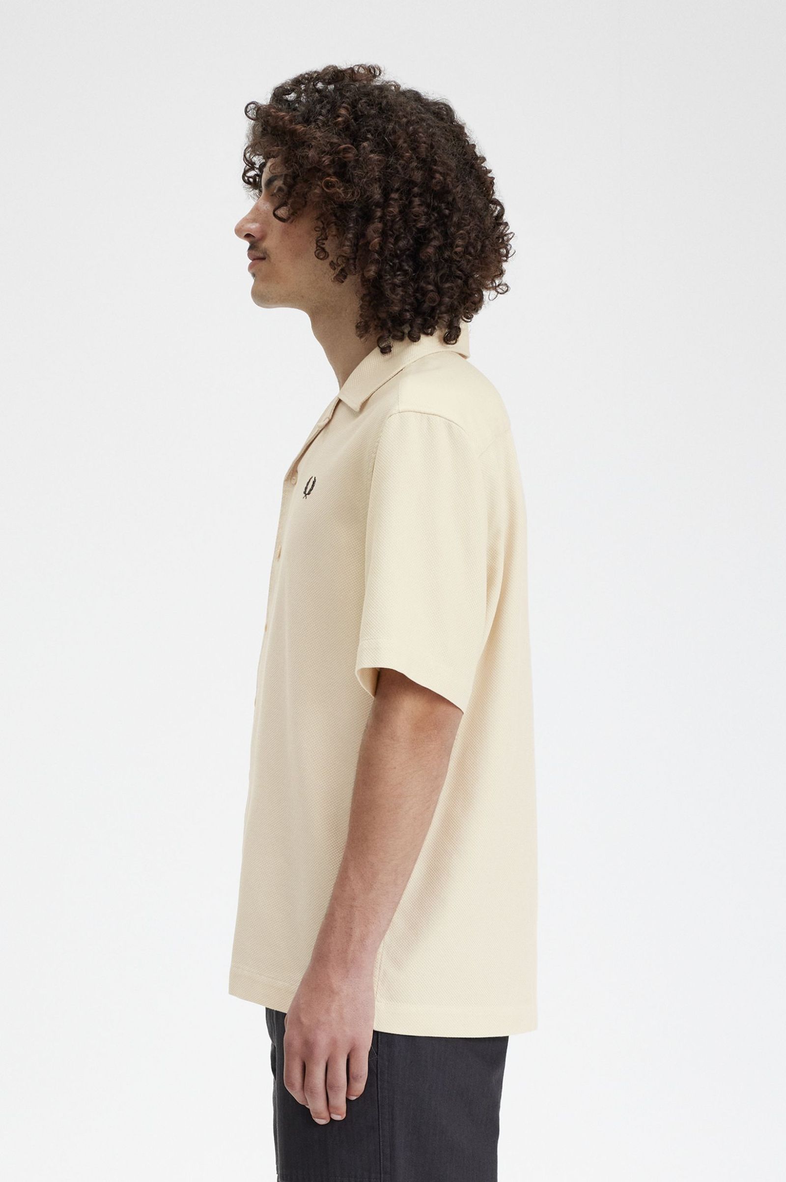 Fred Perry Piqué Texture Revere Collar Shirt in Oatmeal