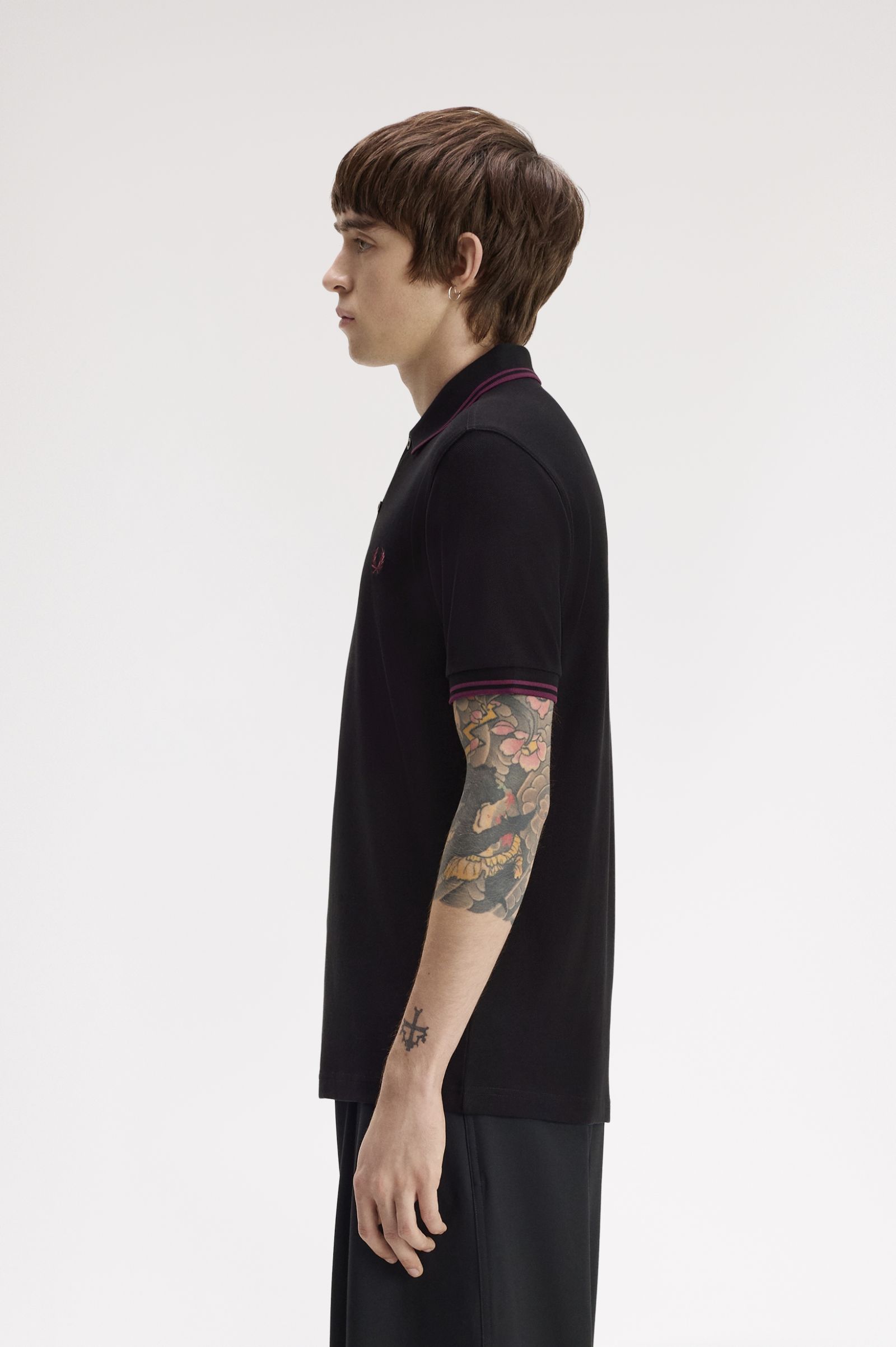Fred Perry M3600 Twin Tipped Polo Shirt (Black/Plum/Plum)