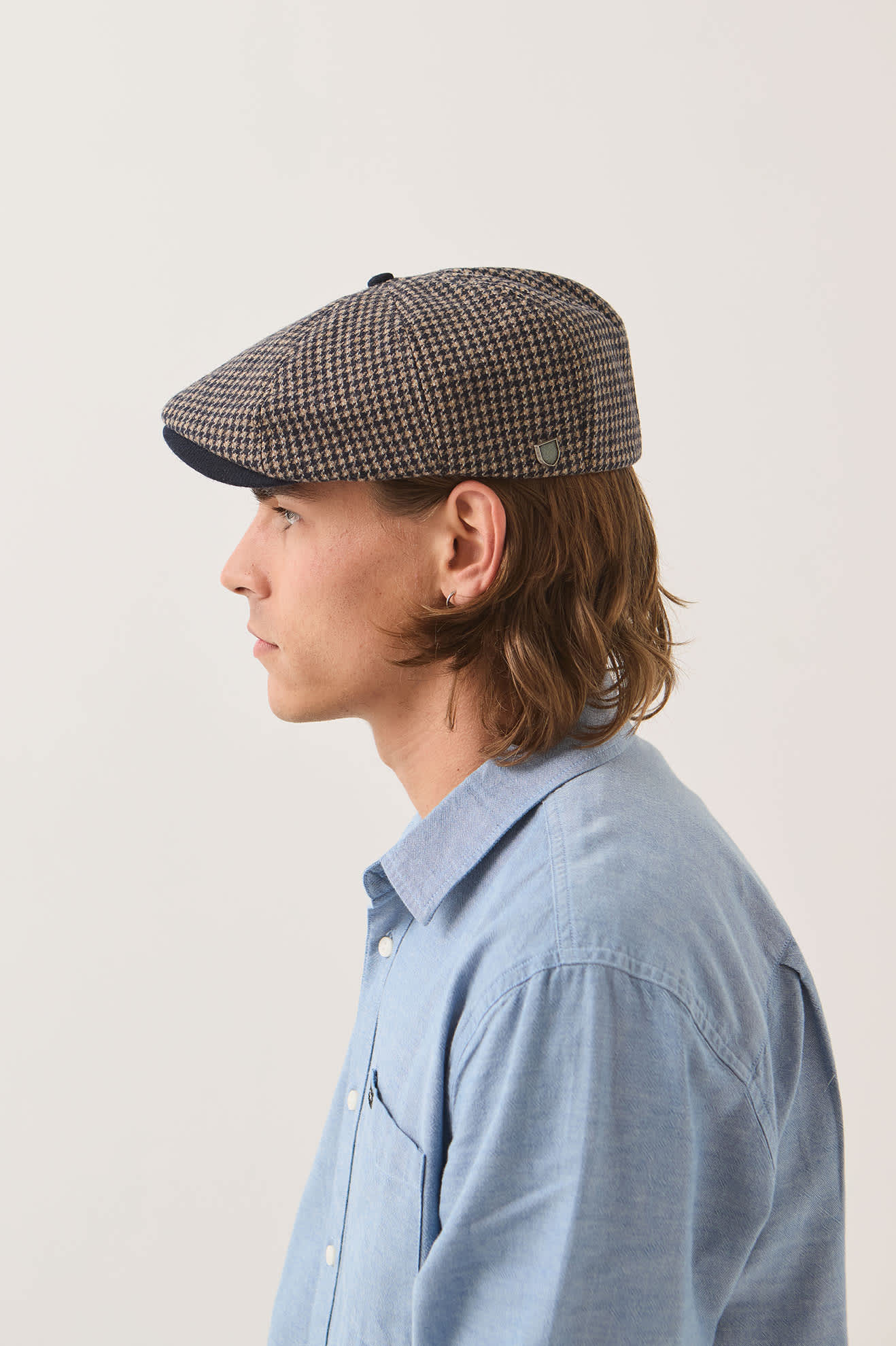 Brixton Brood Snap Cap (Navy/Sand Houndstooth)
