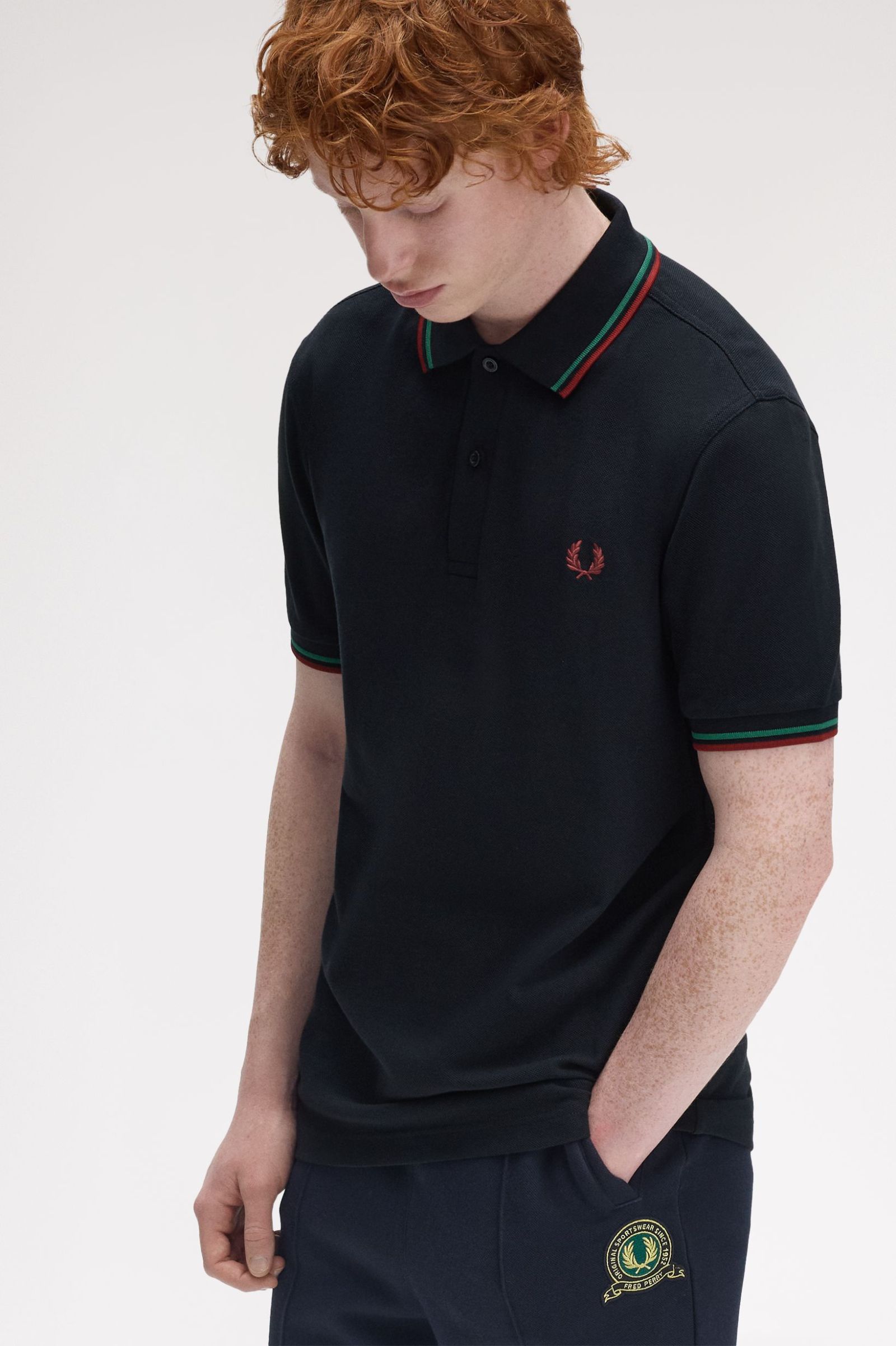 Fred Perry Twin Tipped Polo Shirt (Navy/Sport Green/Burnt Red)