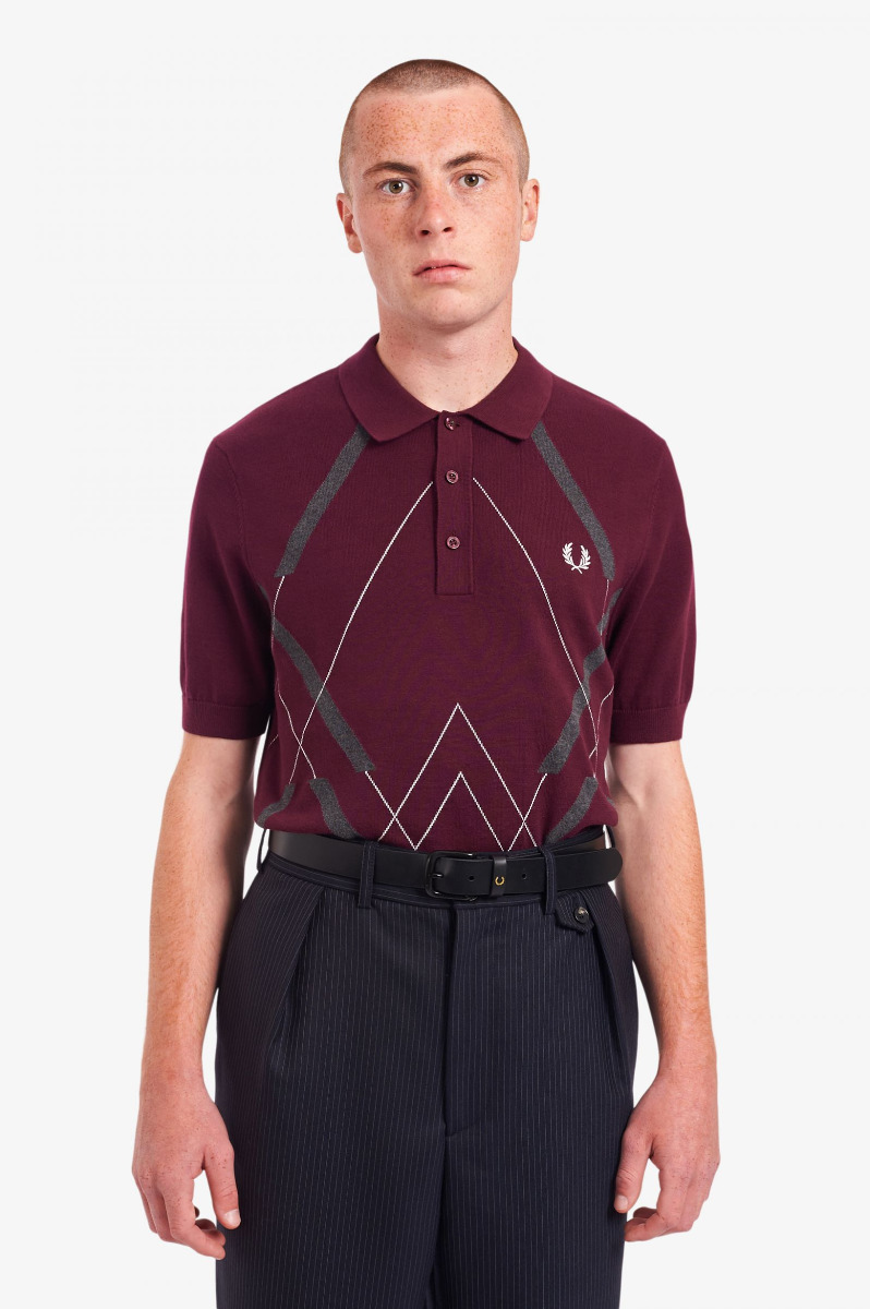 Fred Perry Knitted Shirt Abstract Mahagony K1535-XL