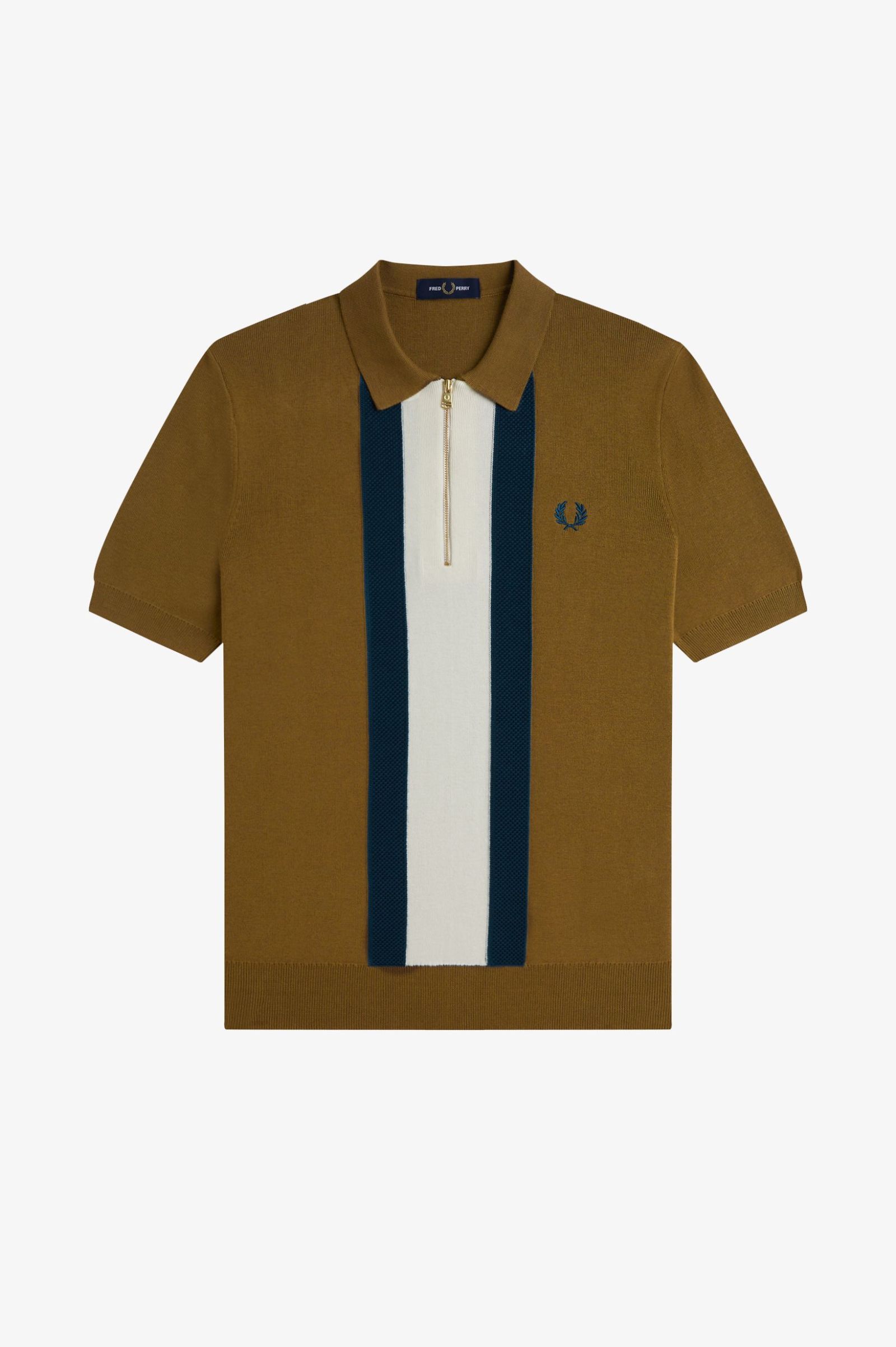 Fred Perry Textured Stripe Knitted Shirt (Shaded Stone)