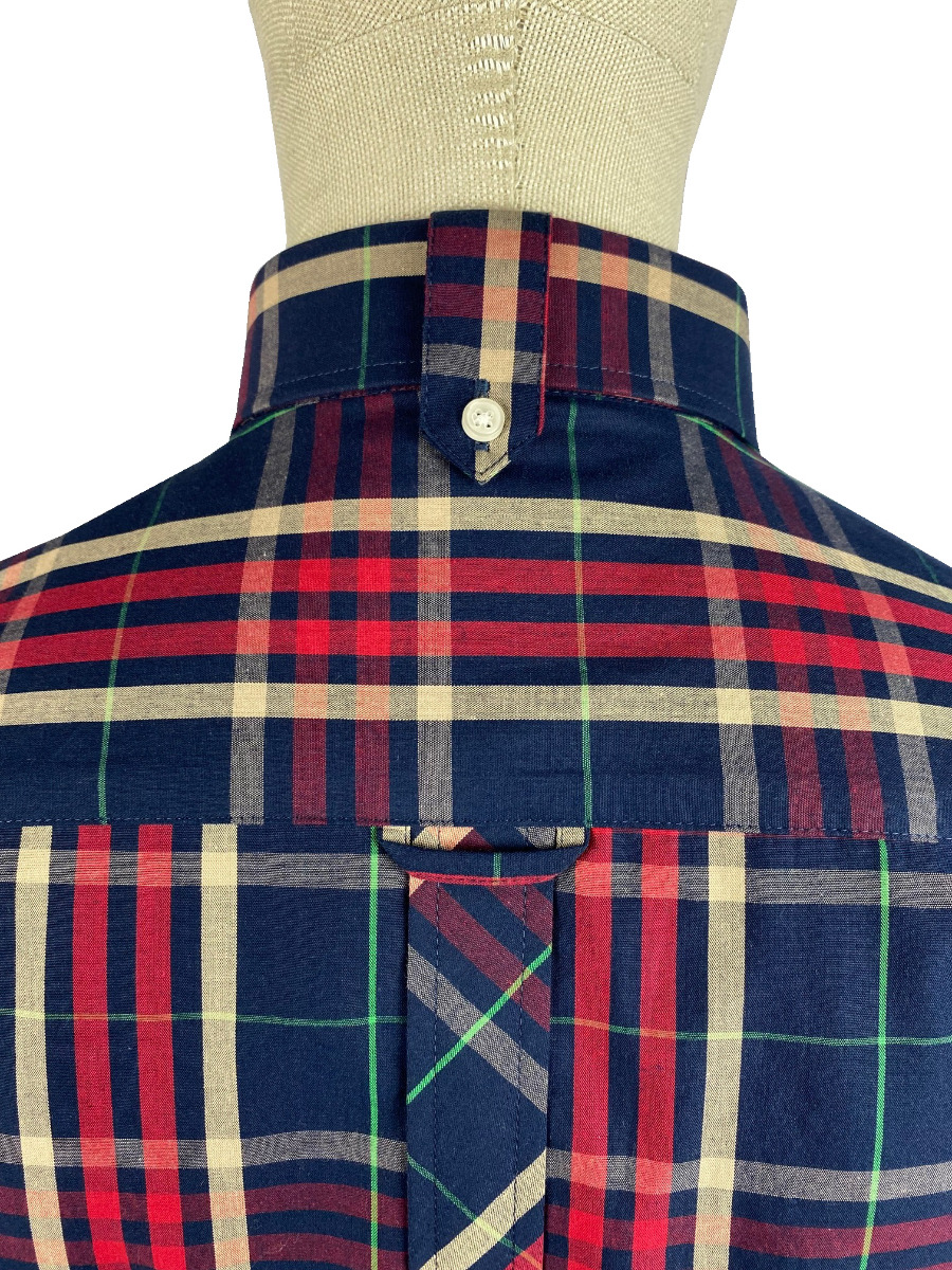 Trojan Check Shirt with free matching pocket square Navy