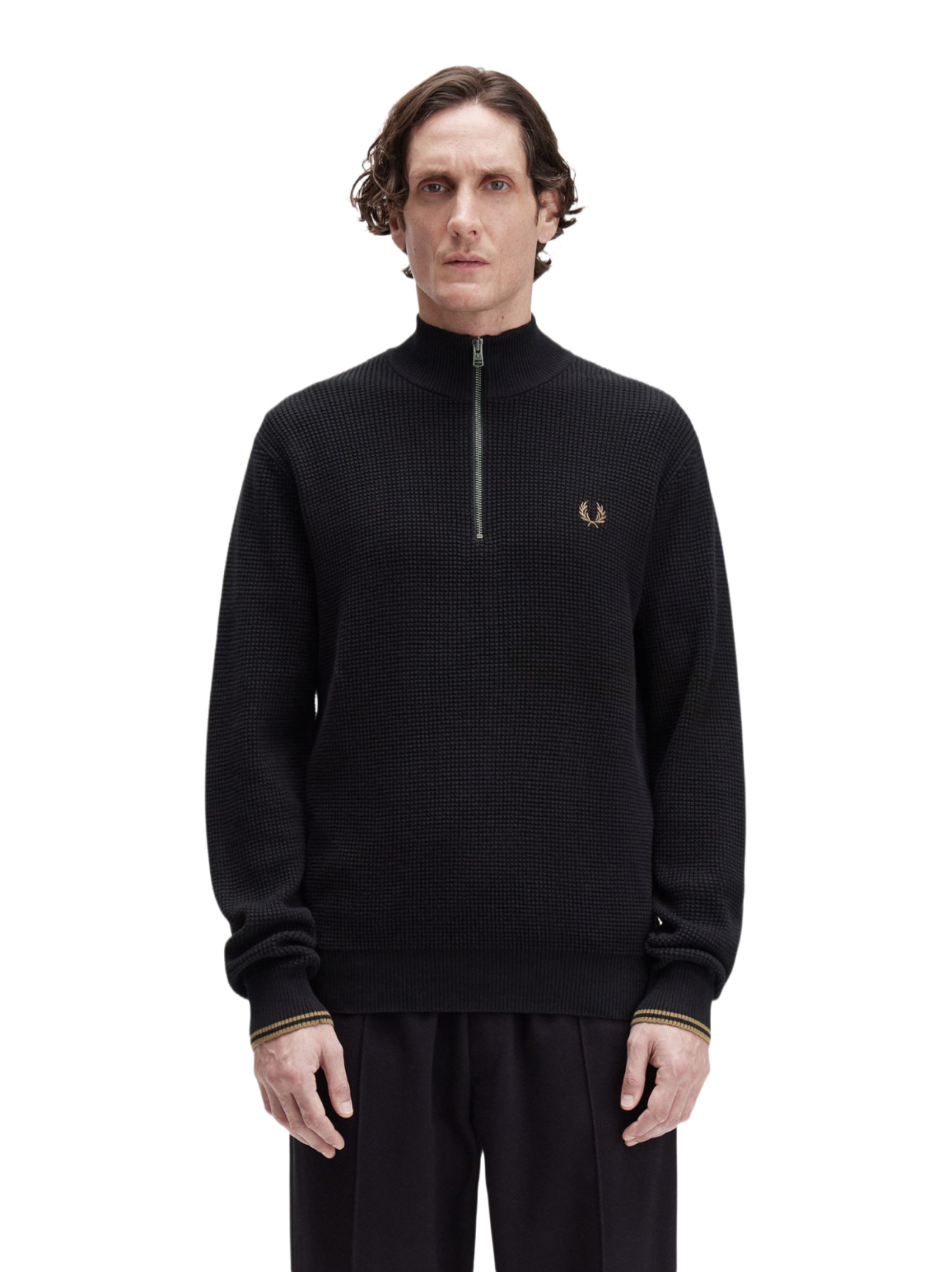 Fred Perry Waffle Stitch Half Zip Jumper (Black)