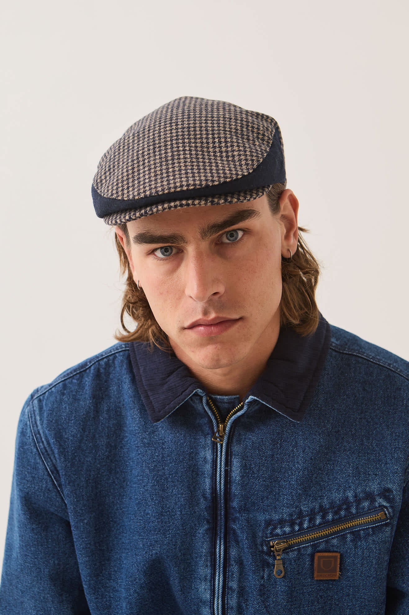 Brixton Hooligan Snap Cap (Navy/Sand Houndstooth)