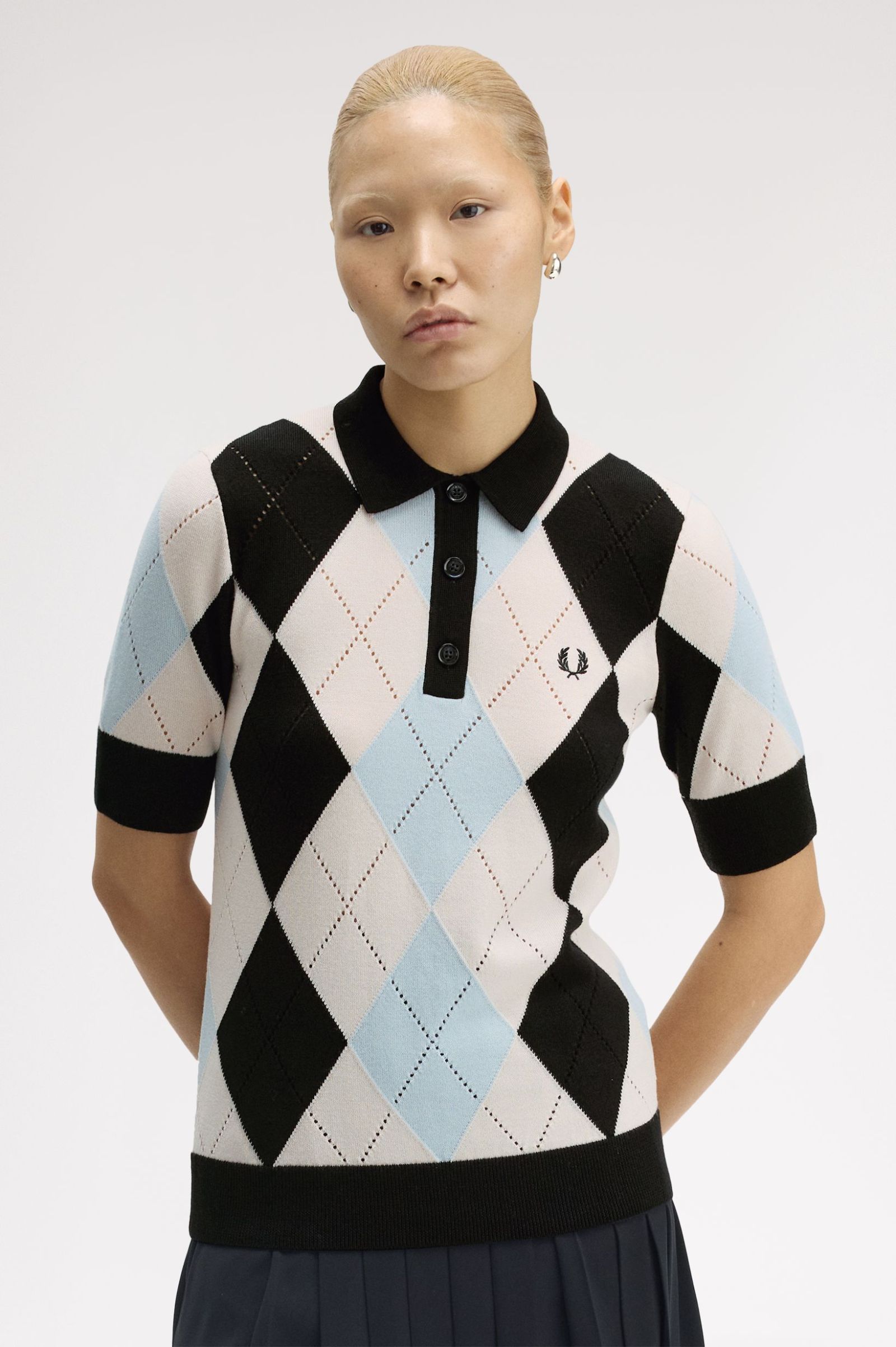 Fred Perry Argyle Pointelle Knitted Shirt (Silky Peach)