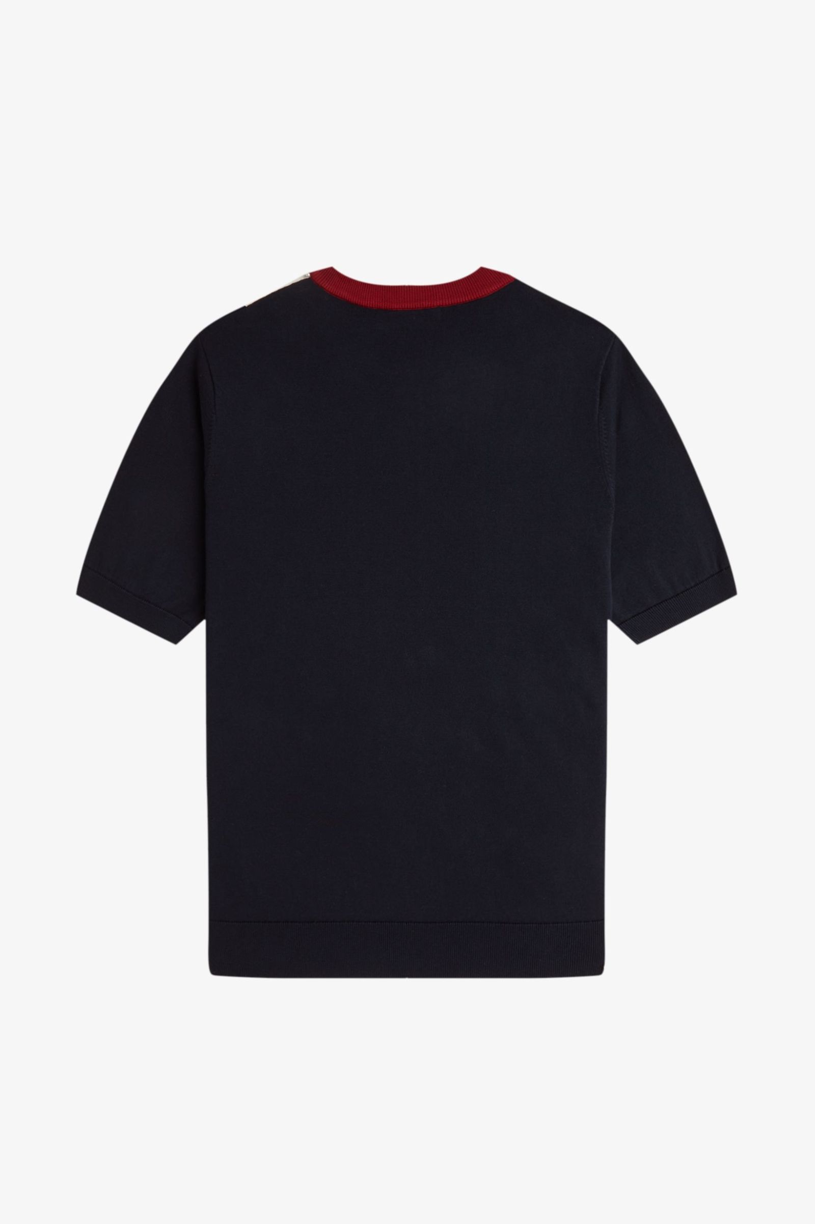 Fred Perry Vertical Stripe Knitted T-Shirt in Navy/Burnt Red/Ecru