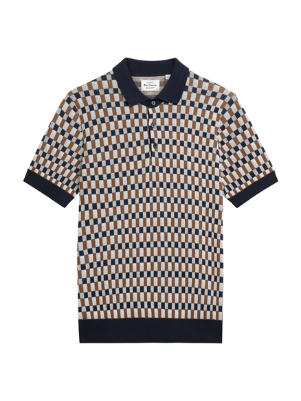 Ben Sherman Short Sleeve All Over Jacquard Polo (Dark Navy)
